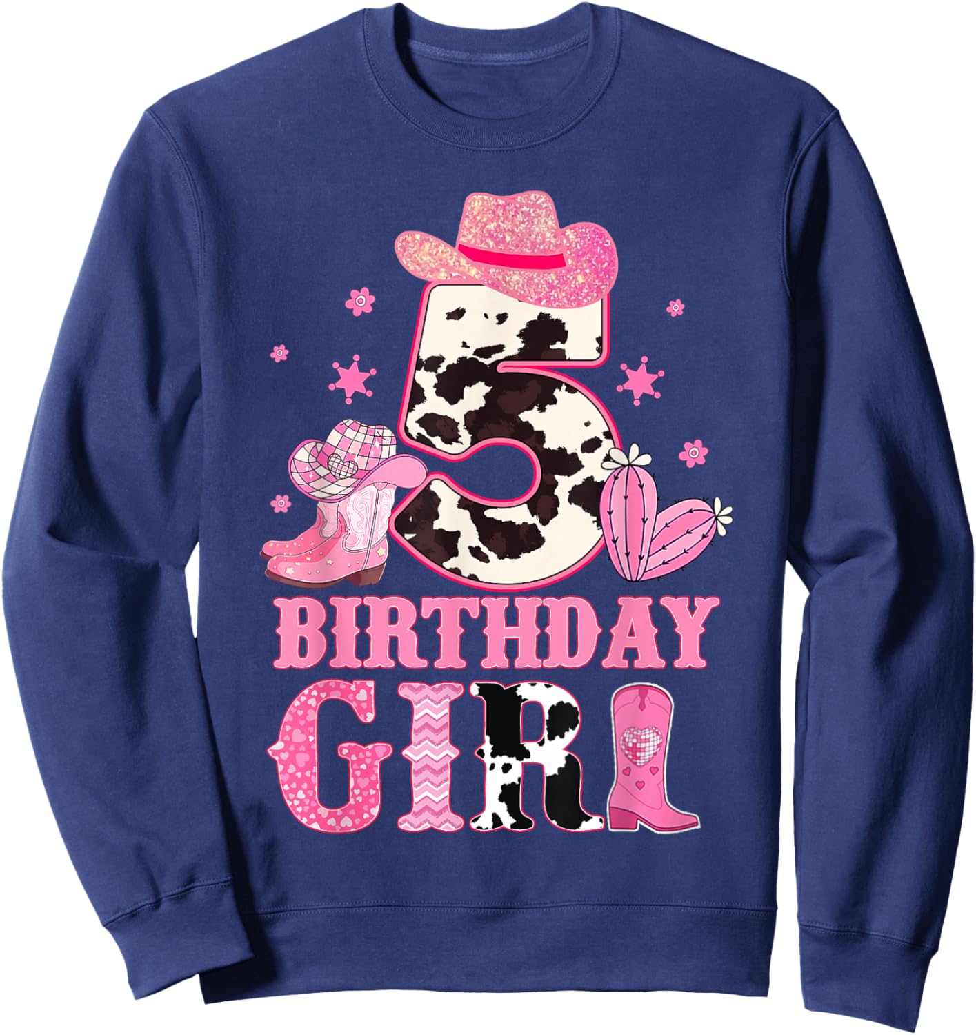Kids 5th Birthday Girl Rodeo Western Cowgirl Birthday Party Sweatshirt - Sweatshirt | Navy