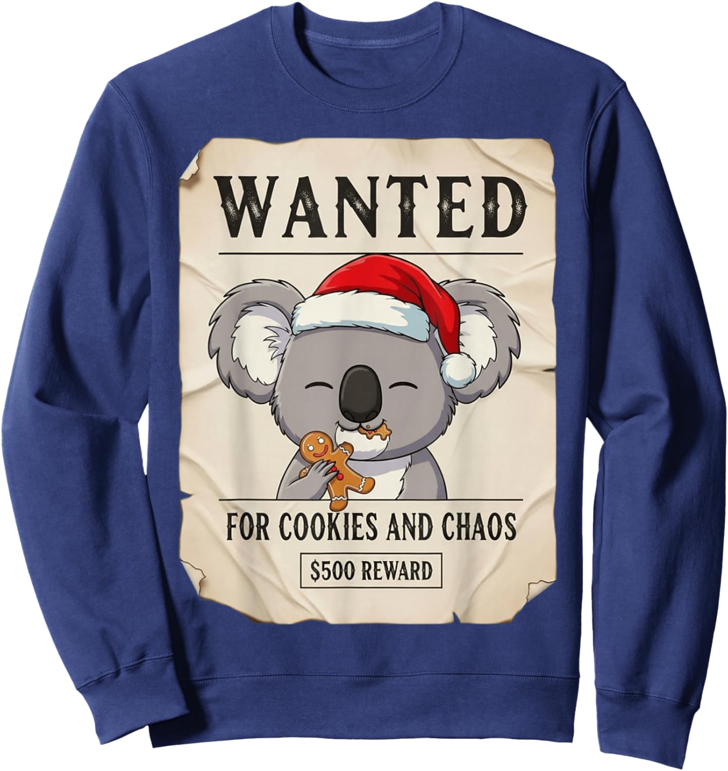 Wanted for Cookies and Chaos Funny Koala Christmas Pajama Sweatshirt - Sweatshirt | Navy