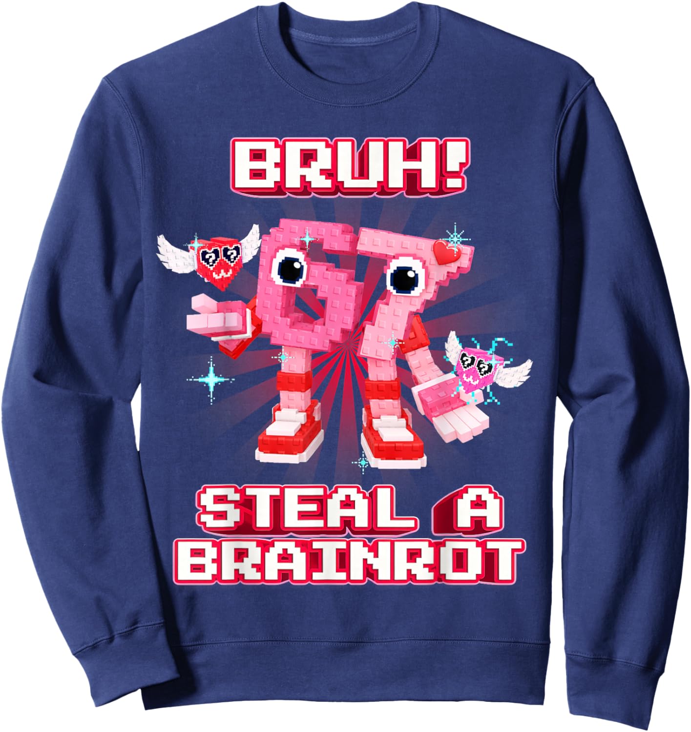 Bruh 67 Six Seven 6-7 Funny Valentines Brainrot Meme Sweatshirt - Sweatshirt | Navy