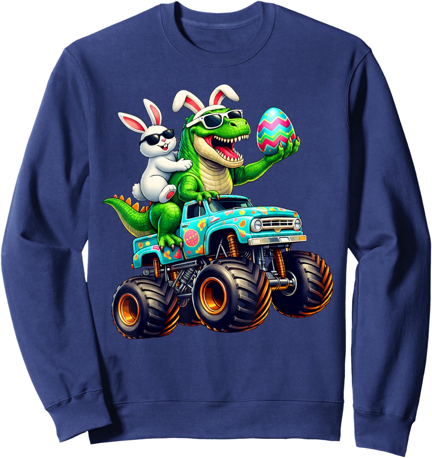 Happy Easter Bunny T Rex Monster Truck Dinosaur Boy Men Sweatshirt - Sweatshirt | Navy