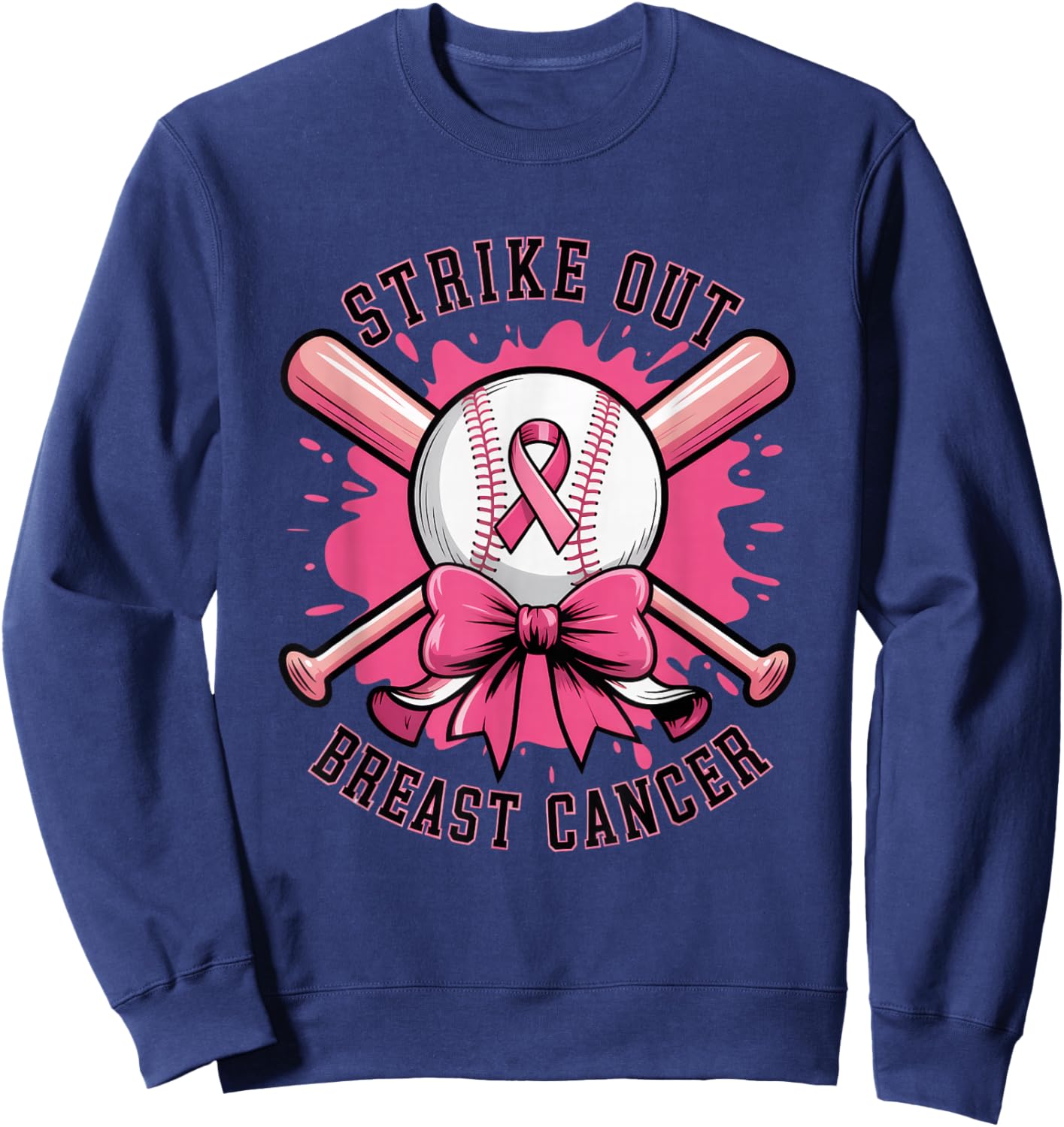 Strike Out Breast Cancer Baseball Pink Sweatshirt - Sweatshirt | Navy
