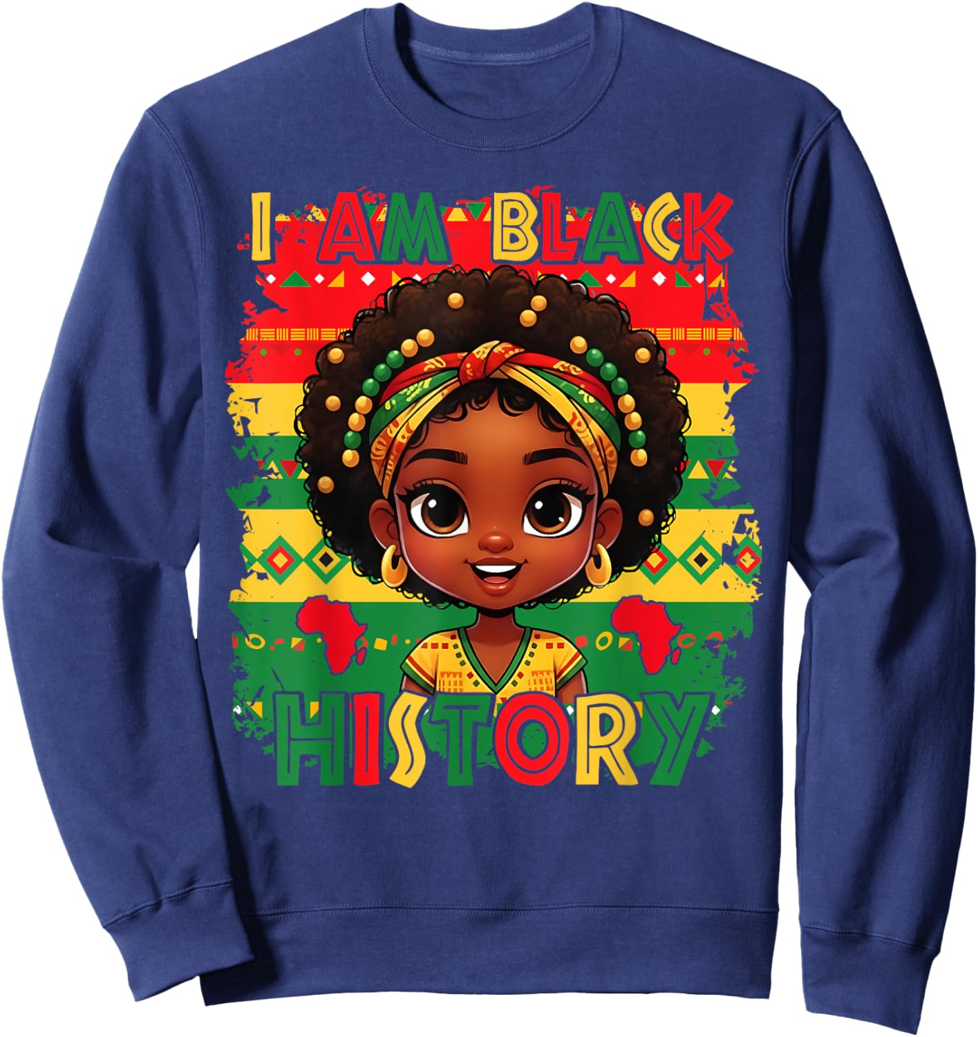 I Am Black History Afro Girly African American Girls Kids Sweatshirt - Sweatshirt | Navy