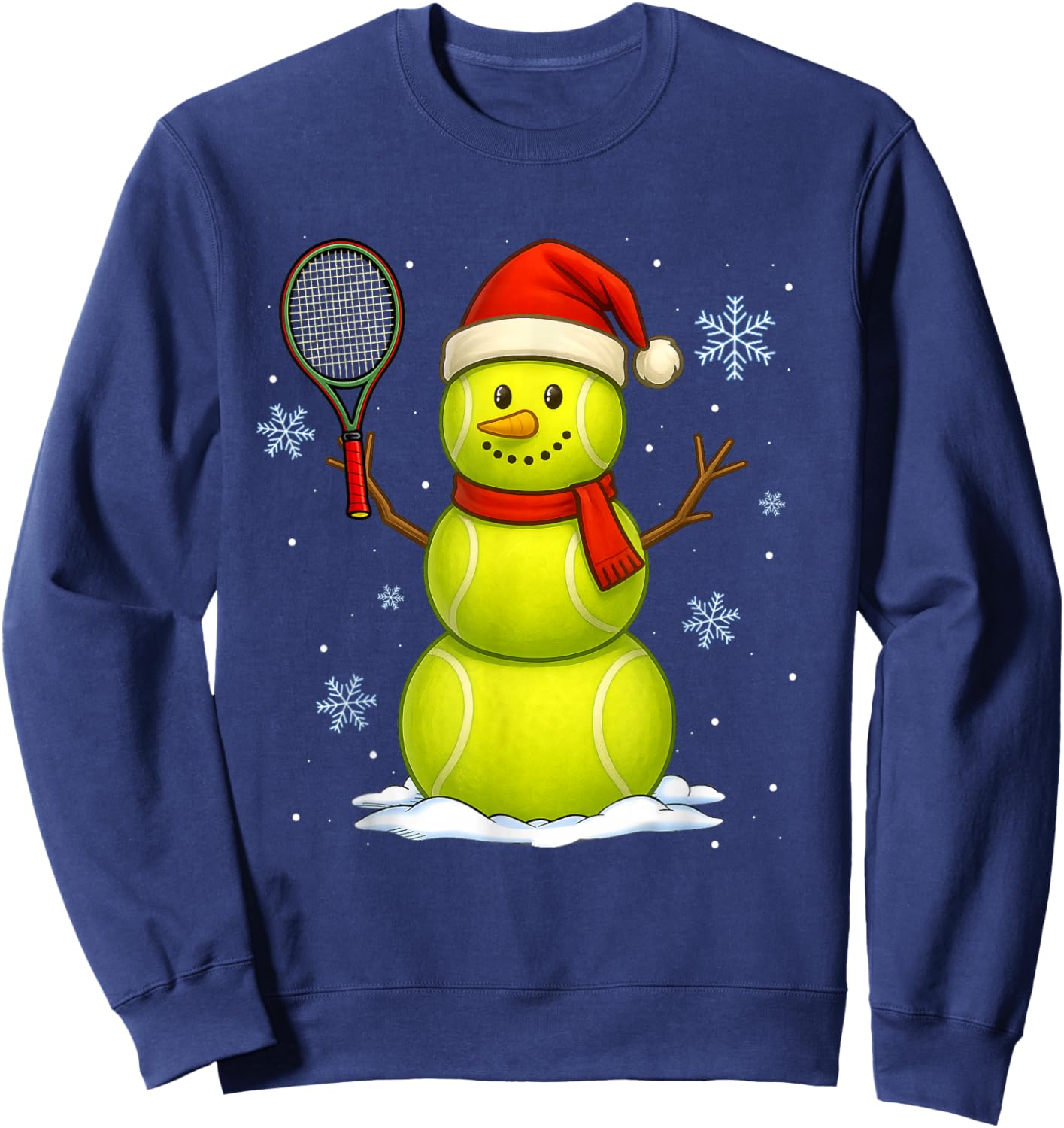Tennis Snowman Merry Christmas Holiday Sports Xmas Pajamas Sweatshirt - Sweatshirt | Navy