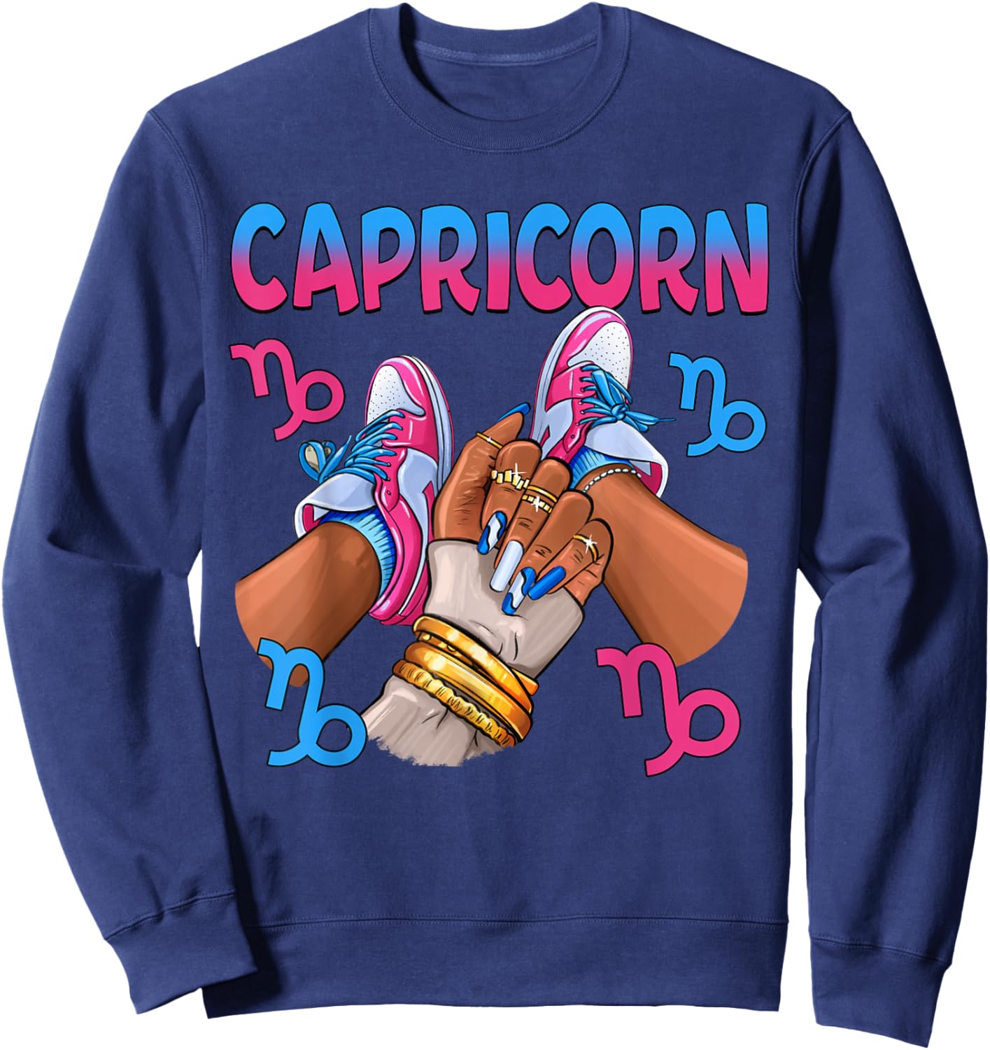 Capricorn Black Girl Women Sneakers Nails Zodiac Birthday Sweatshirt - Sweatshirt | Navy