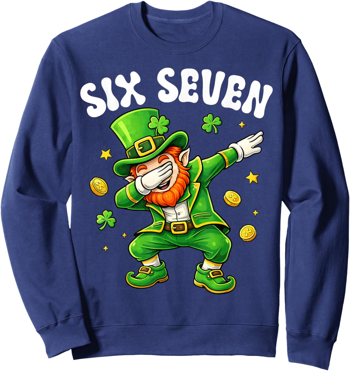 Six Seven Leprechaun Dabbing 67 Meme St Patrick's Day Boys Sweatshirt - Sweatshirt | Navy