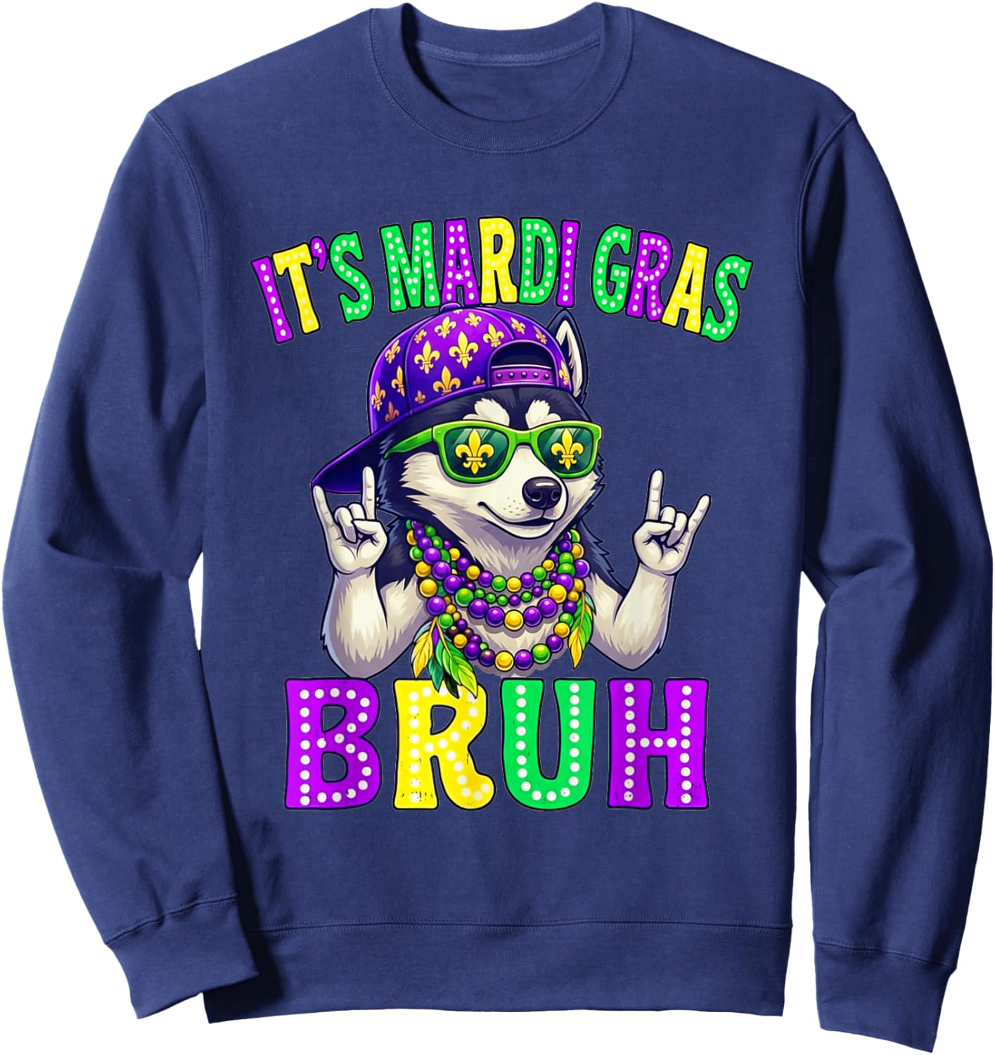 Siberian Husky Bruh Mardi Gras Boys Girls Carnival Parade Sweatshirt - Sweatshirt | Navy