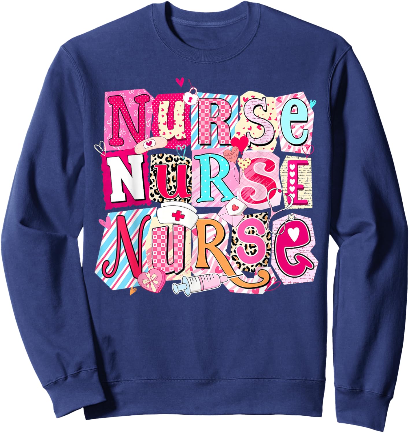 Valentine Nurse Note Love Hearts Stethoscope Girl Women Kid Sweatshirt - Sweatshirt | Navy
