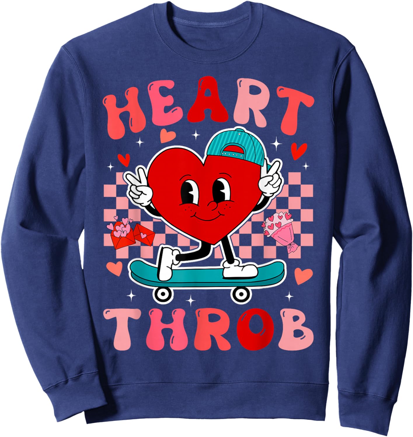 Valentine Retro Groovy Heart Throb Men Boys Kids Toddlers Sweatshirt - Sweatshirt | Navy