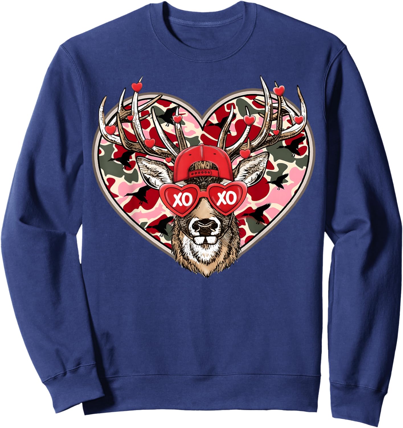 Valentine XOXO Funny Deer Hunting Buck Men Women Kid Sweatshirt - Sweatshirt | Navy