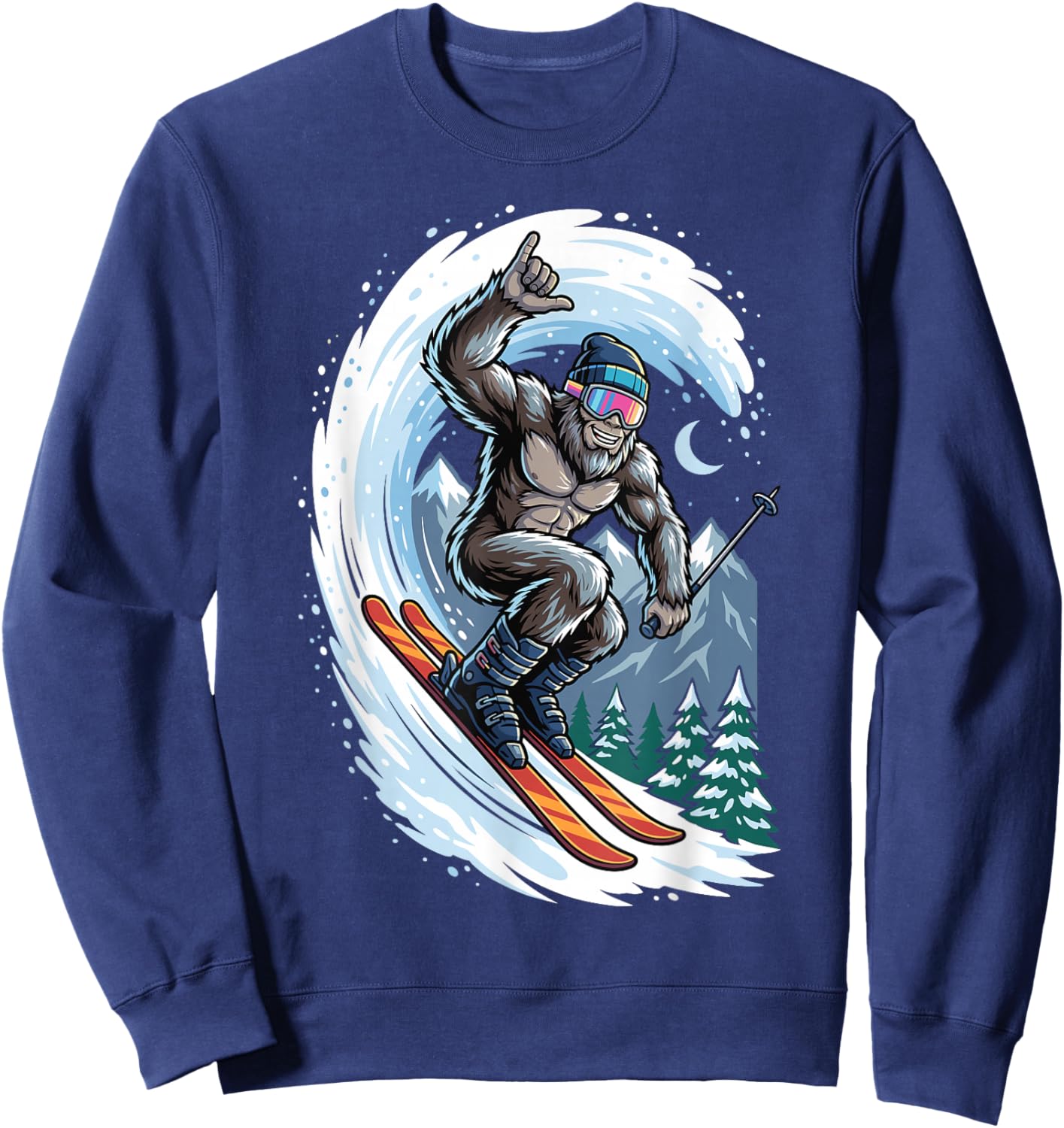 Funny Bigfoot Skiing Sasquatch Skier Winter Mountain Sweatshirt - Sweatshirt | Navy