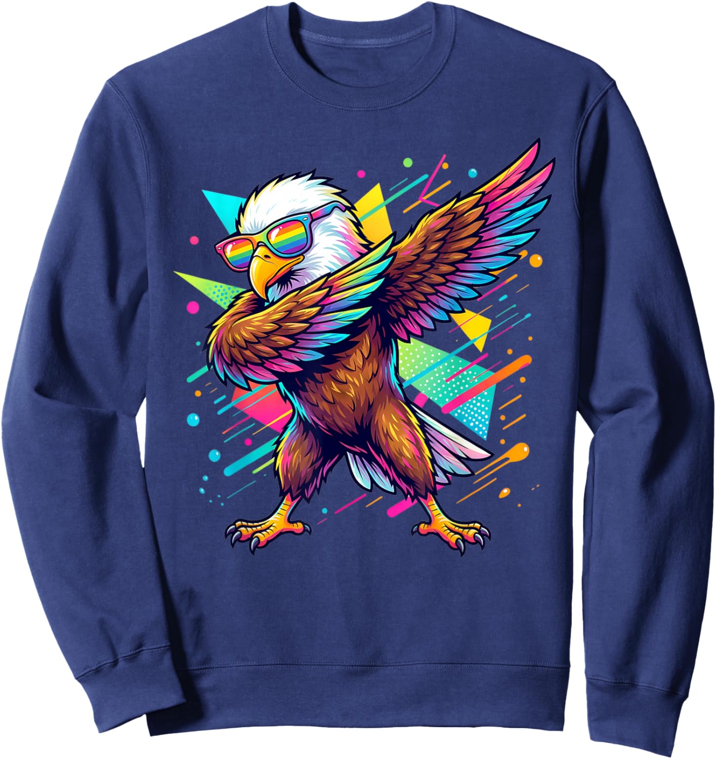 Dabbing Bald Eagle Kids Boys Colorful Eagle Bird Lovers Sweatshirt - Sweatshirt | Navy