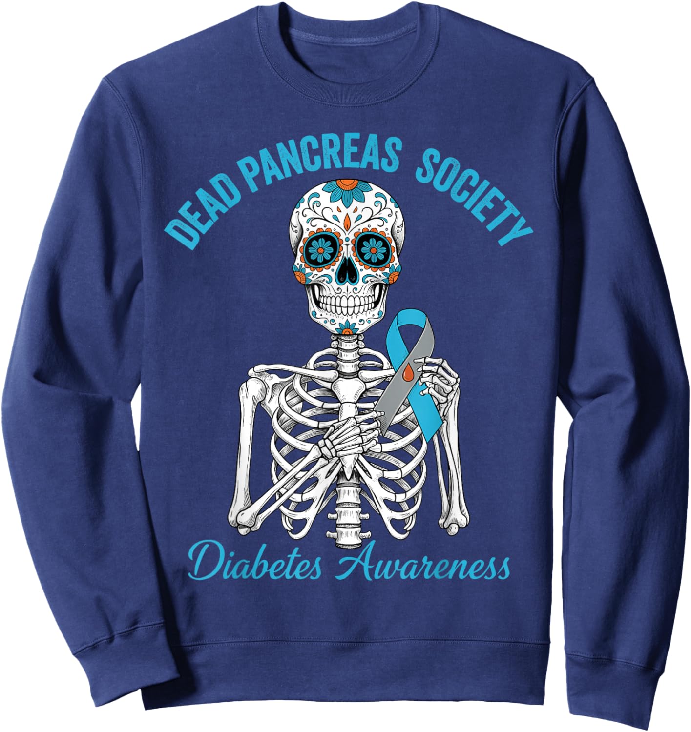 Dead Pancreas Society Blue Gray Ribbon Diabetes Awareness Sweatshirt - Sweatshirt | Navy