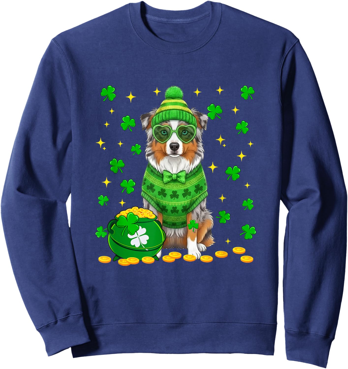 Aussie Sunglasses Shamrocks St. Patrick's Day Owner Kids Sweatshirt - Sweatshirt | Navy