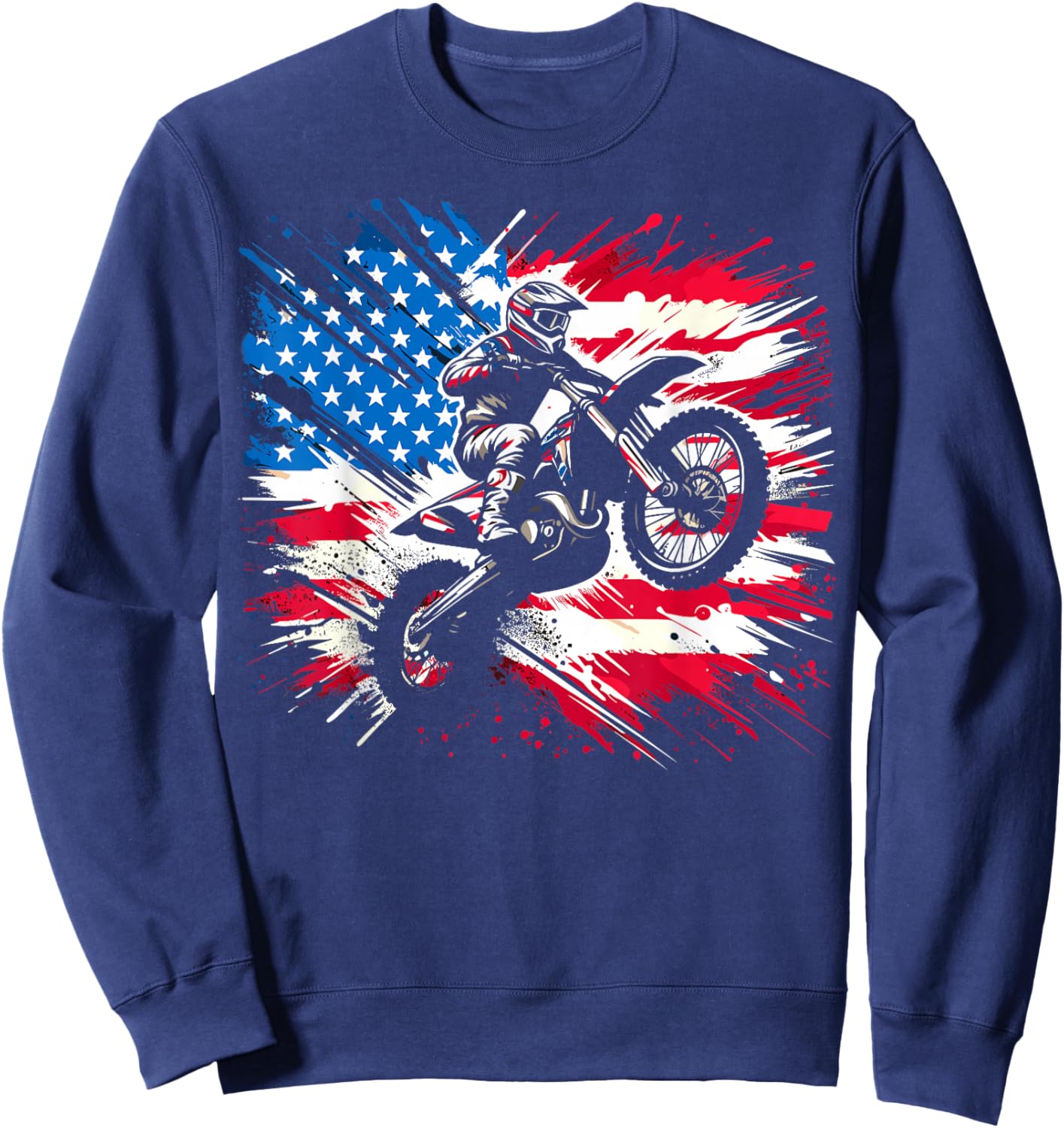 Dirtbike Motocross USA Flag Sweatshirt - Sweatshirt | Navy