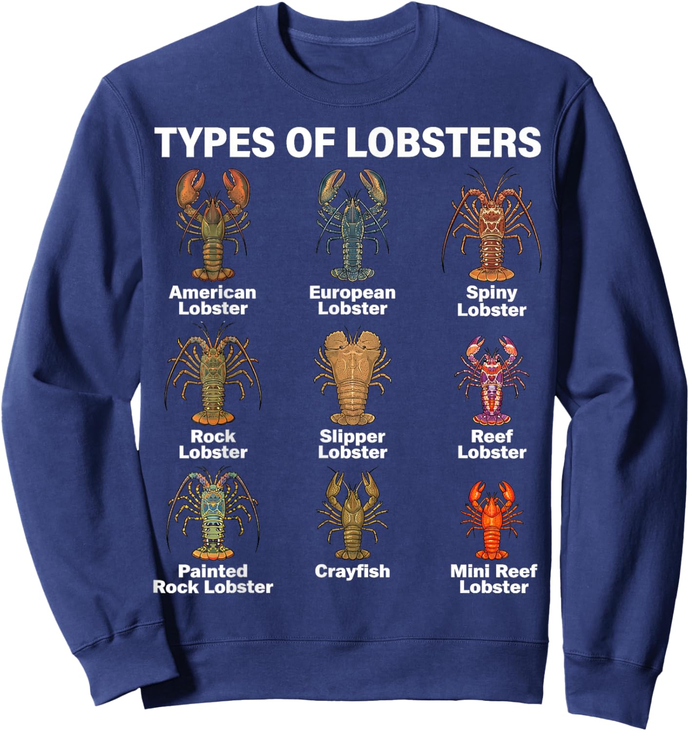 Types of Lobsters, Lobster Species Chart Sweatshirt - Sweatshirt | Navy