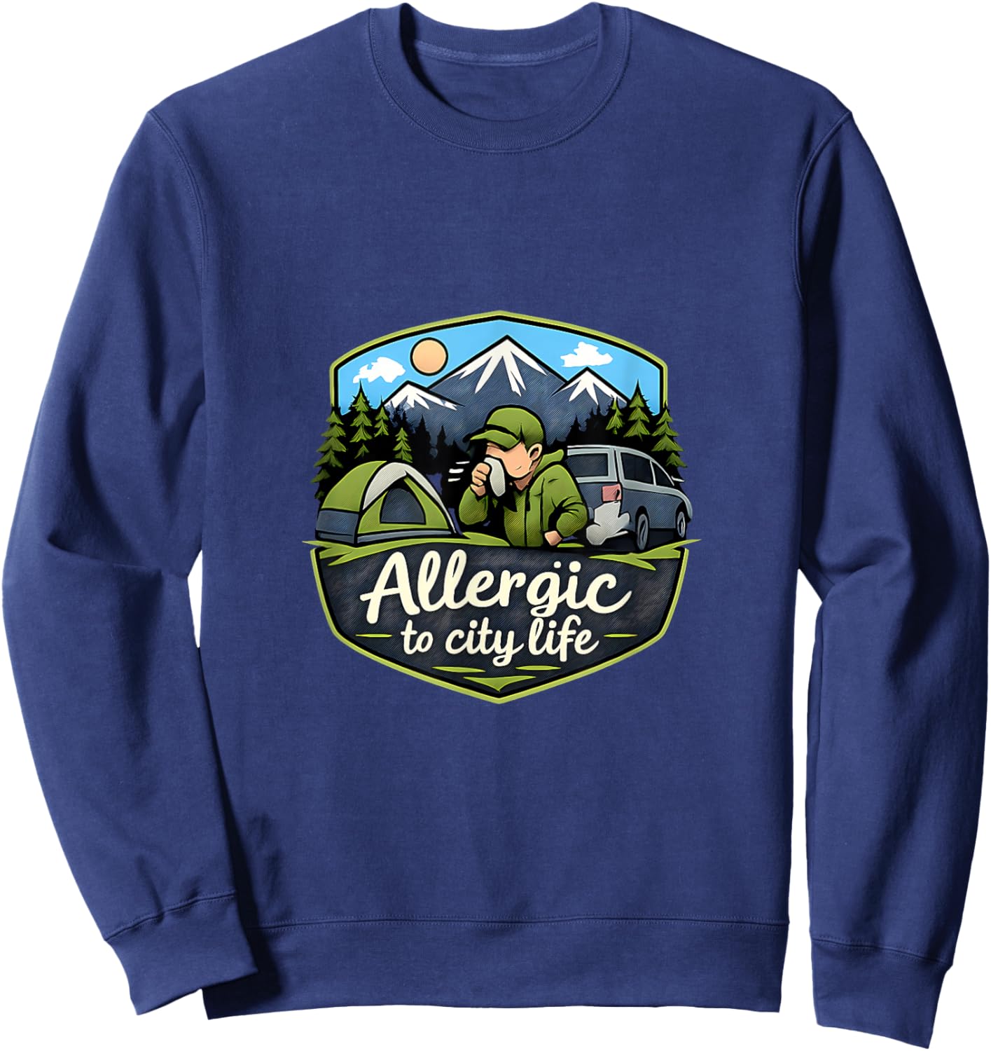 Allergic to City Life Camping Mountain Badge Sweatshirt - Sweatshirt | Navy