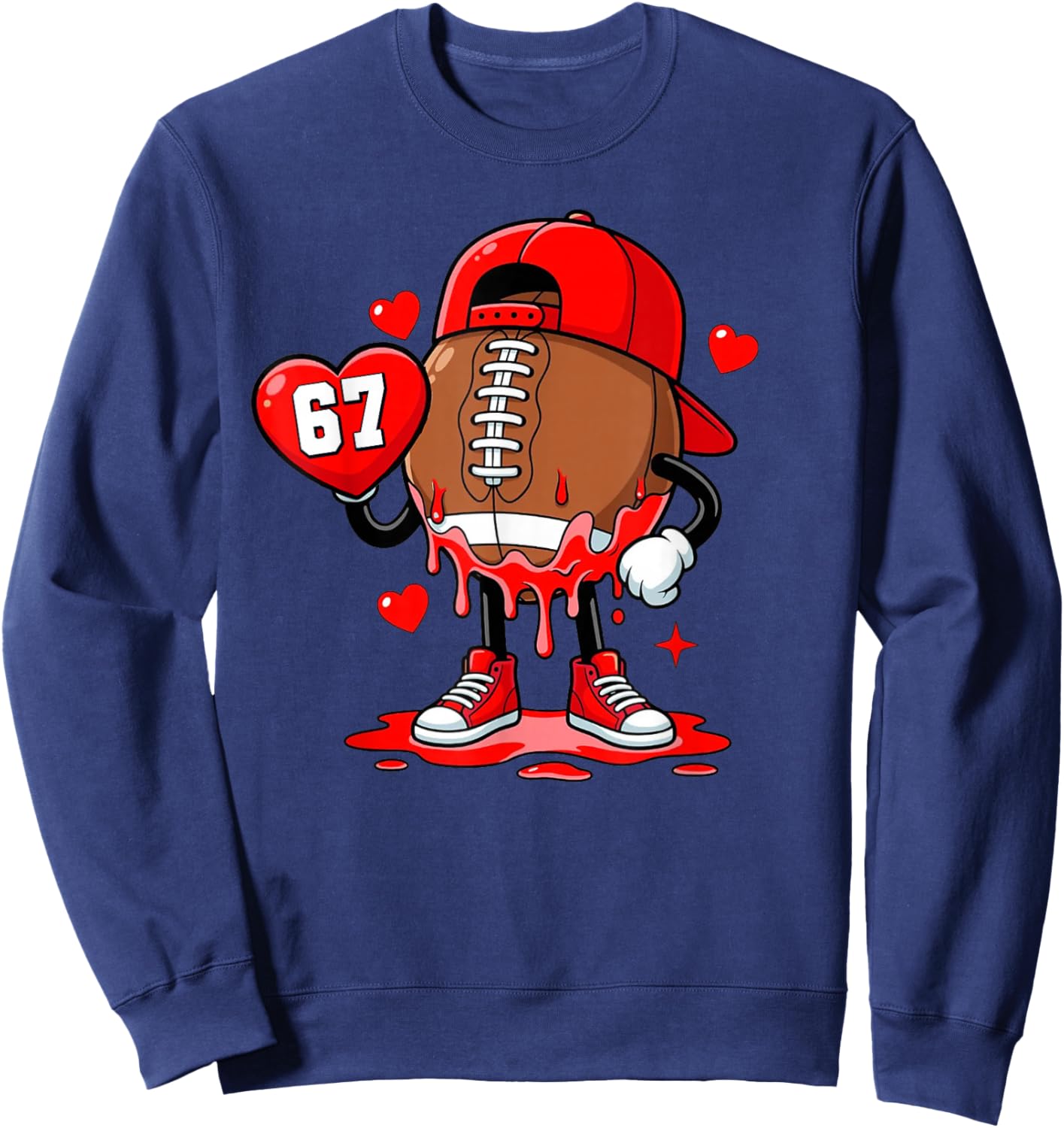 Valentines Football Heart Drip 6 7 Six Seven Meme Boys Kids Sweatshirt - Sweatshirt | Navy