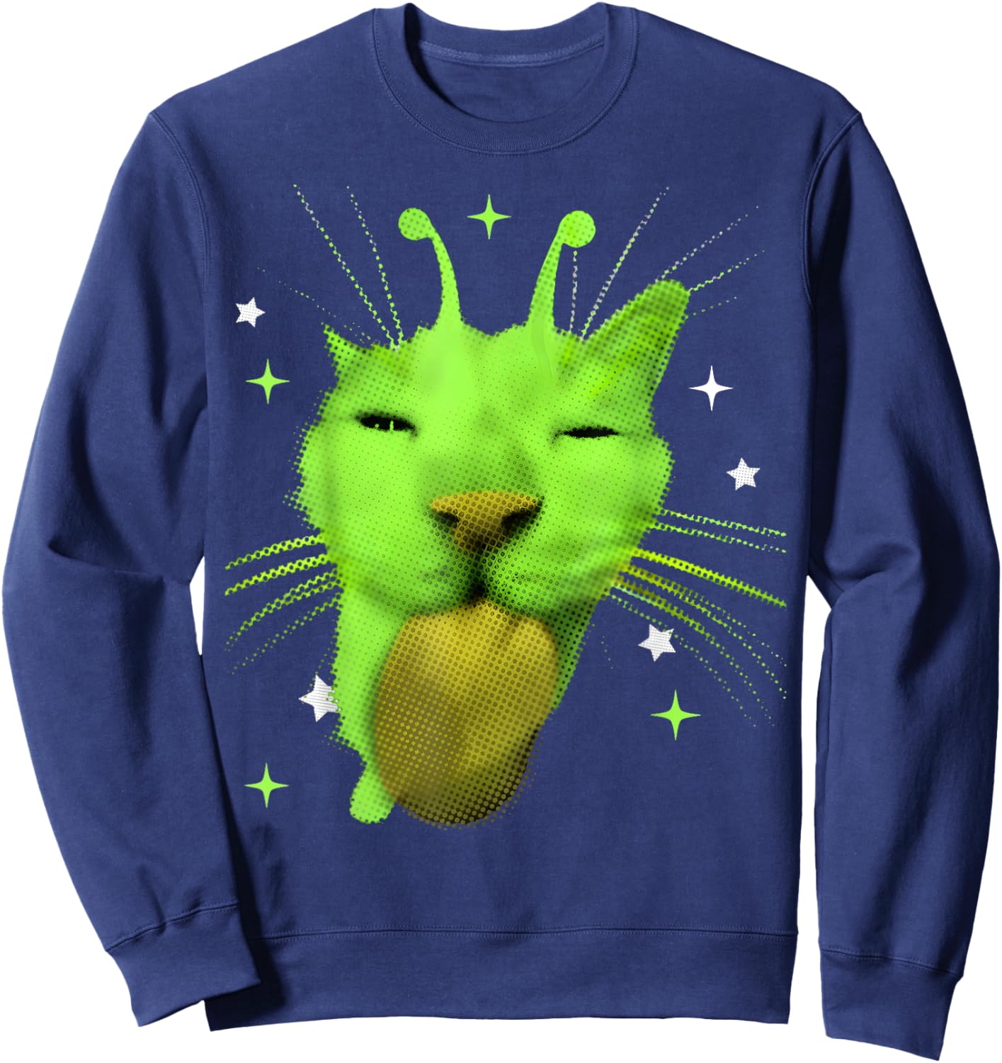 Y2K Alien Cat Meme UFO Retro Silly Cats Lover Vintage 90s Sweatshirt - Sweatshirt | Navy