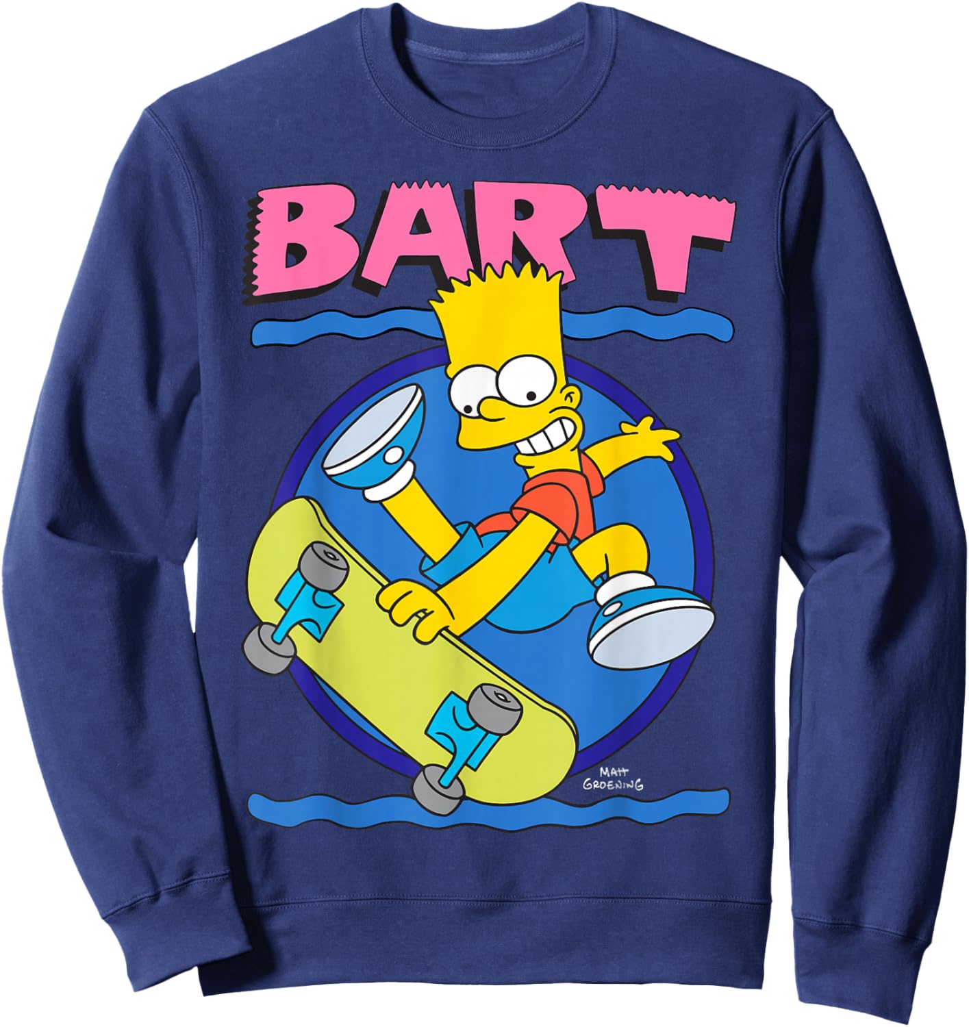 The Simpsons 90's Art Style Bart Ridding Skateboard Sweatshirt - Sweatshirt | Navy