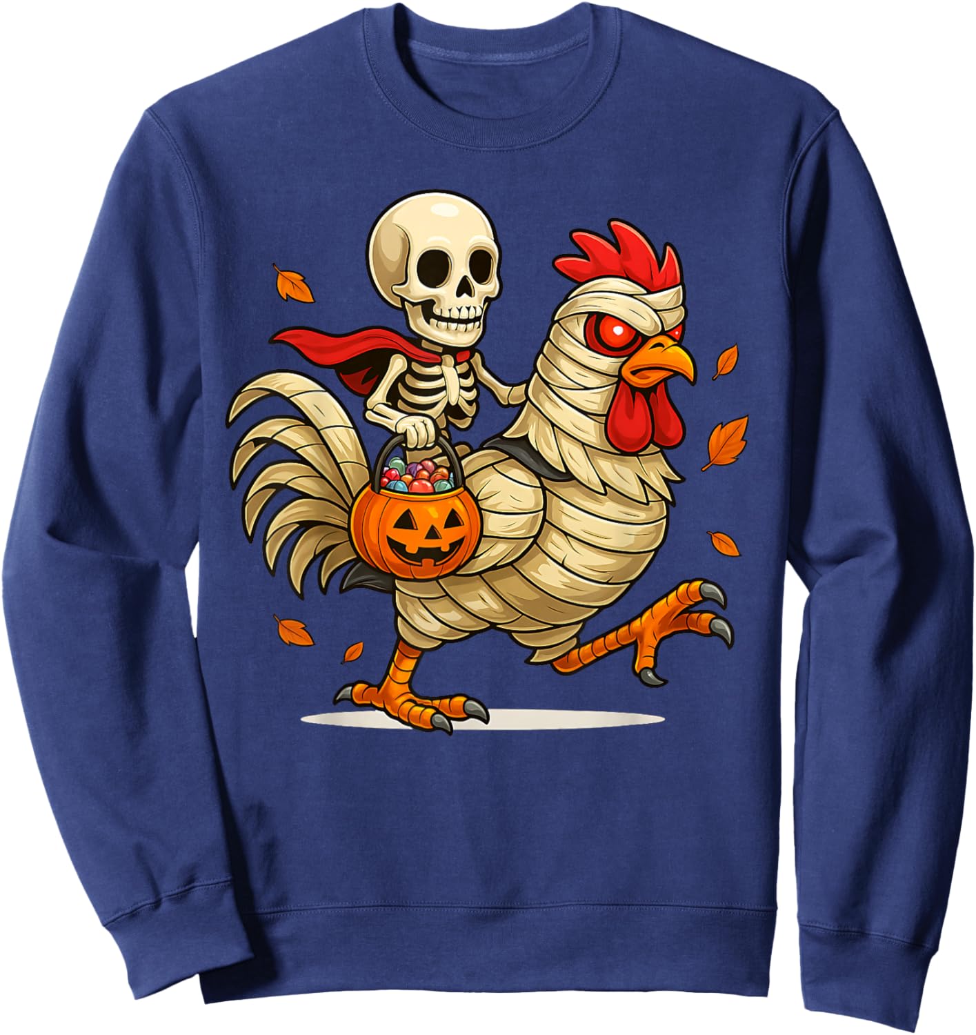 Funny Skeleton Riding a Mummy Chicken Halloween Costume Sweatshirt - Sweatshirt | Navy