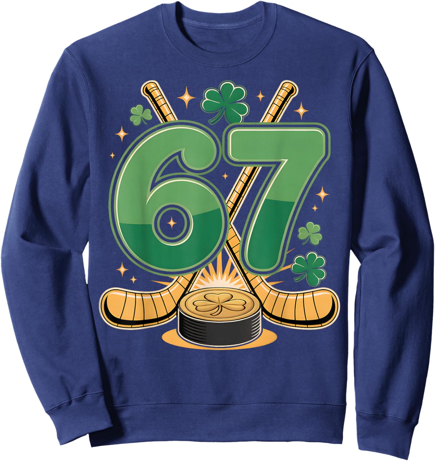 St Patricks Day Number 67 Hockey Lucky Shamrock Clover Sweatshirt - Sweatshirt | Navy