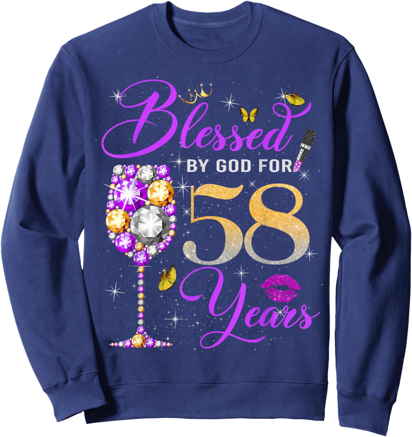 Blessed by God for 58 Years Old Women 58th Birthday Queen Sweatshirt - Sweatshirt | Navy