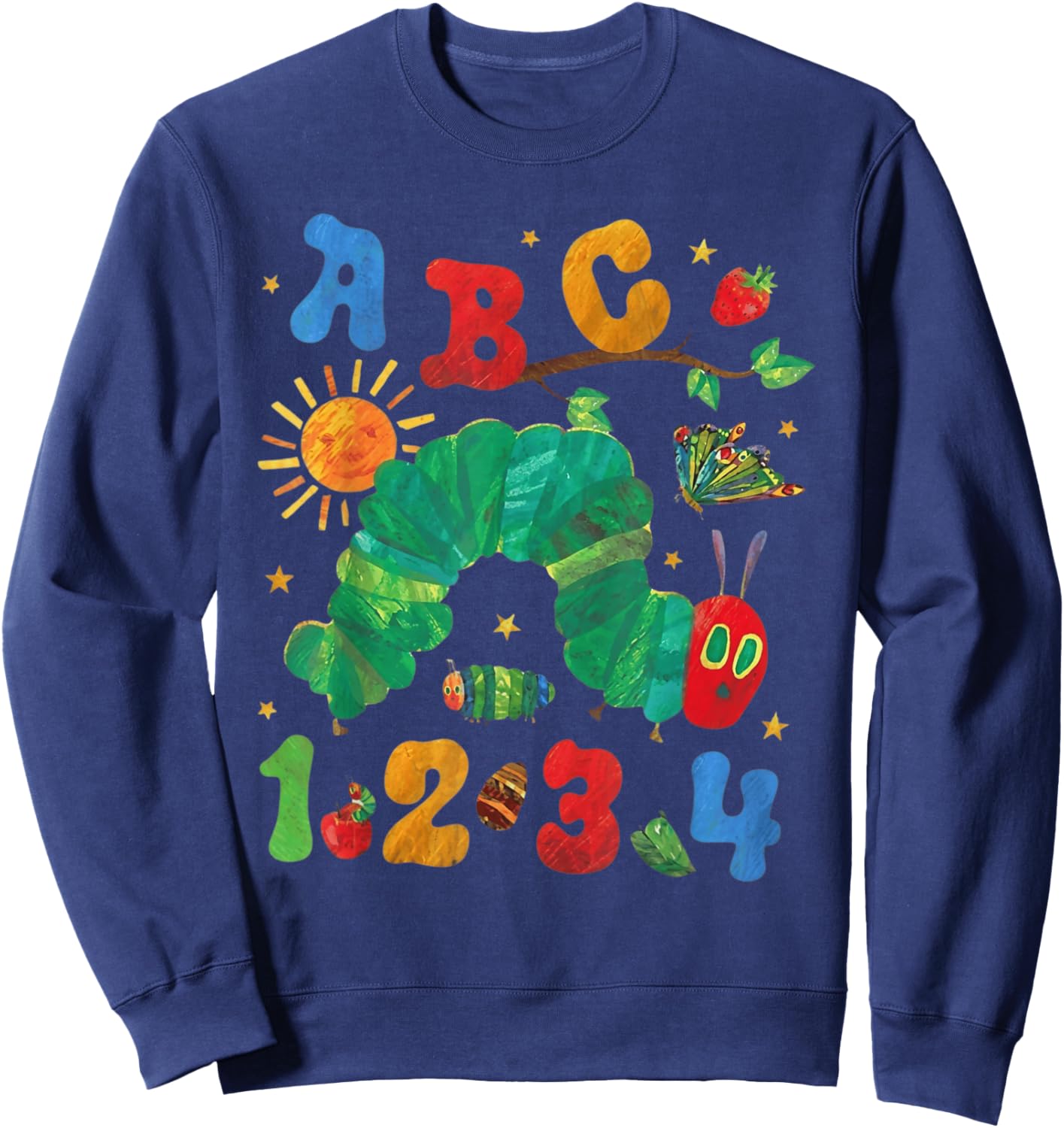 ABC Numbers Kids Cute Caterpillar Learning Alphabet Sweatshirt - Sweatshirt | Navy
