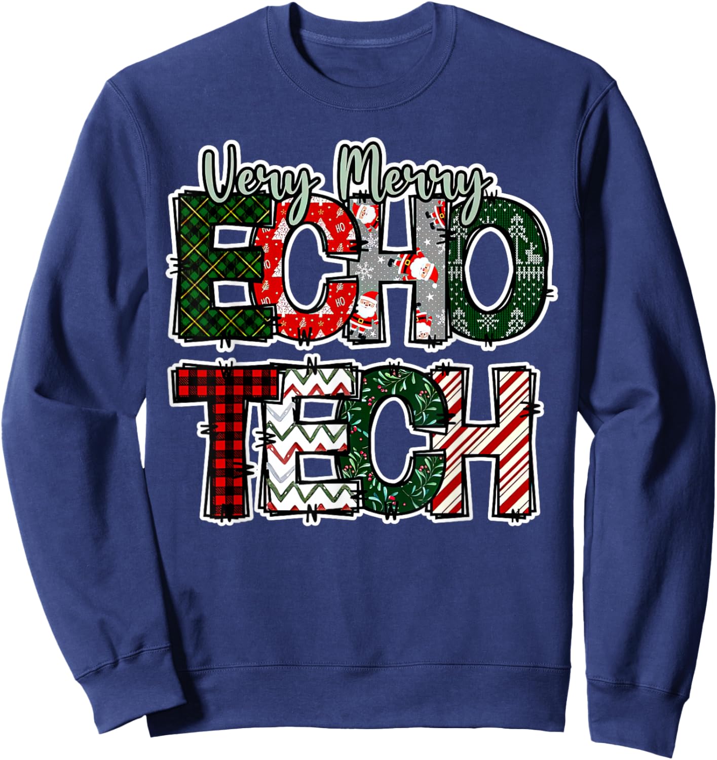 Very Merry Echo Tech Christmas Cardiac Sonographer Nurse Sweatshirt - Sweatshirt | Navy