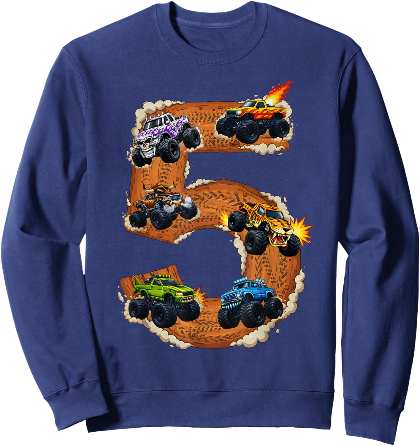 5 Year Old Monster Truck Boy Toddler 5th Birthday Party Sweatshirt - Sweatshirt | Navy