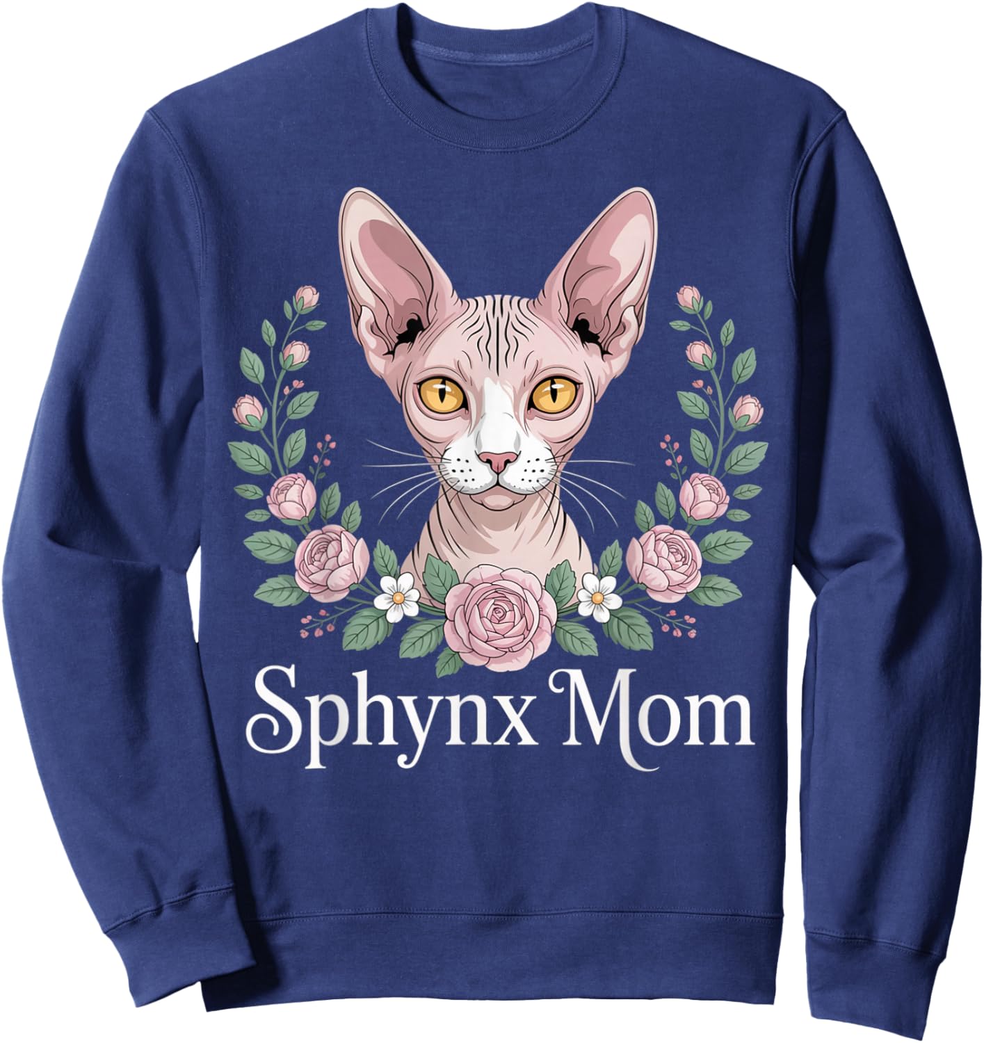 Sphynx Mom Floral Flower Hairless Cat Pet Sphynx Cat Sweatshirt - Sweatshirt | Navy