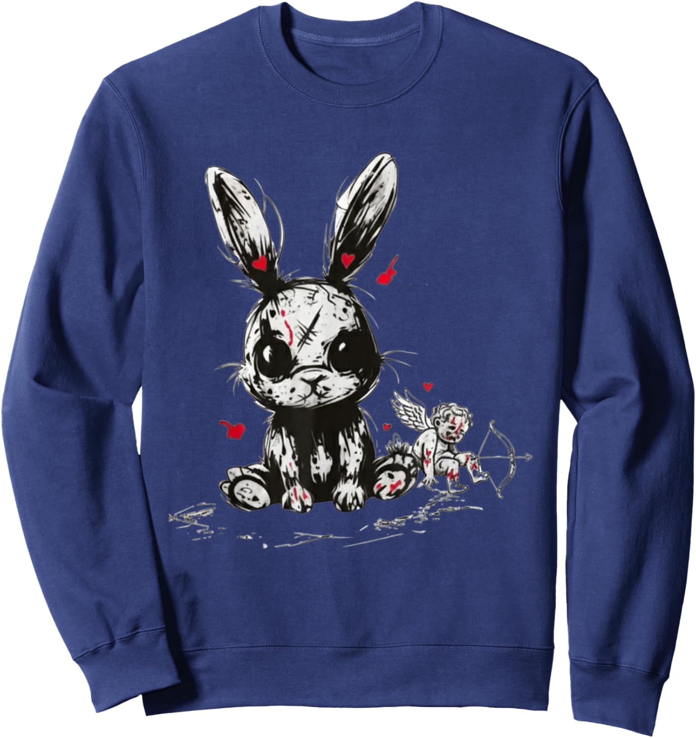 Creepy Kawaii Bunny Anti Valentine’s Day Goth Cupid Grunge Sweatshirt - Sweatshirt | Navy