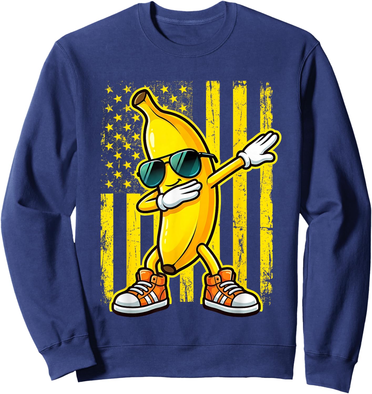 Dabbing Banana USA American Flag Patriotic Banana Lover Kids Sweatshirt - Sweatshirt | Navy