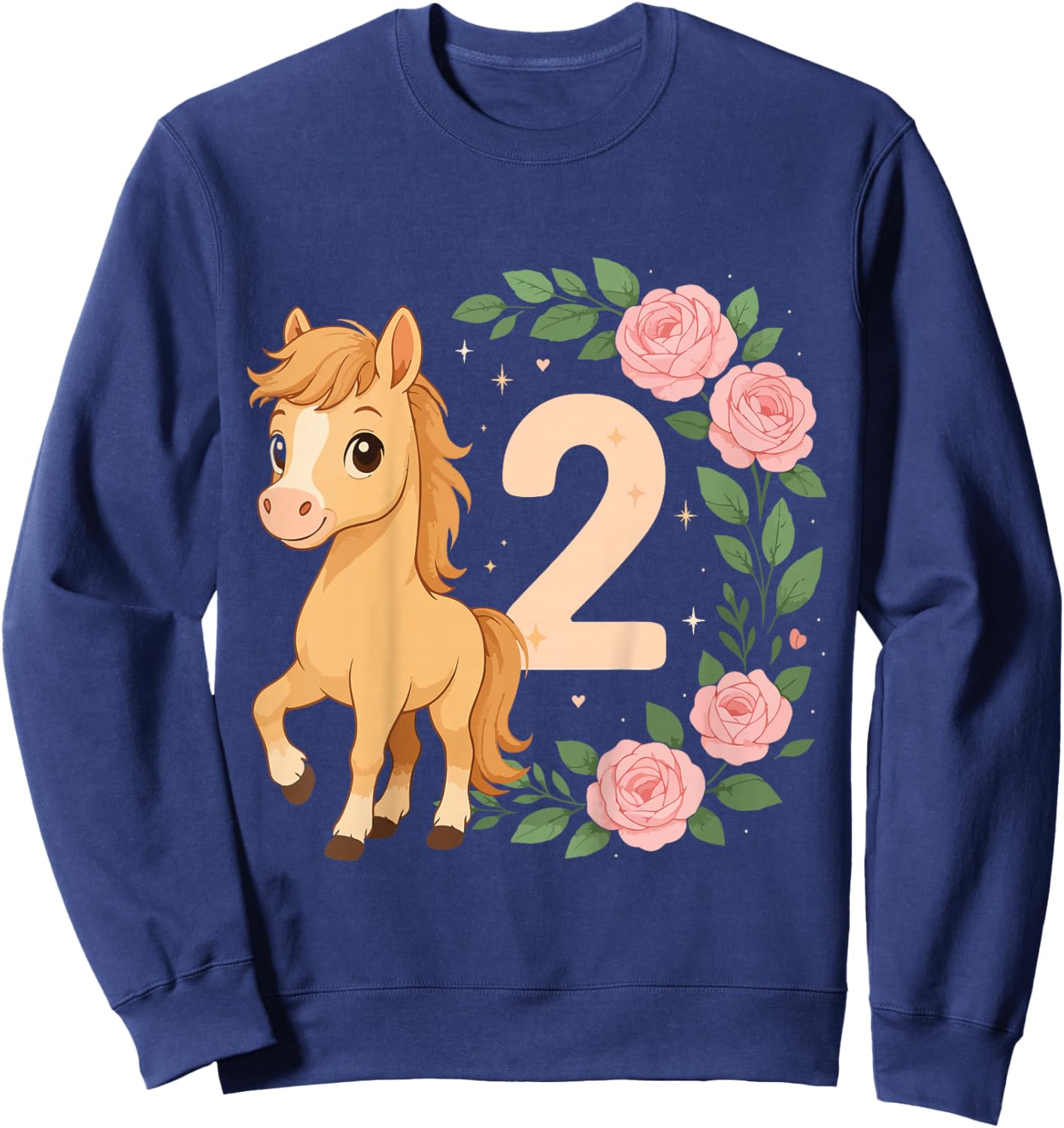 2nd Birthday Girl Pony Horse Flowers 2 Years Old Sweatshirt - Sweatshirt | Navy