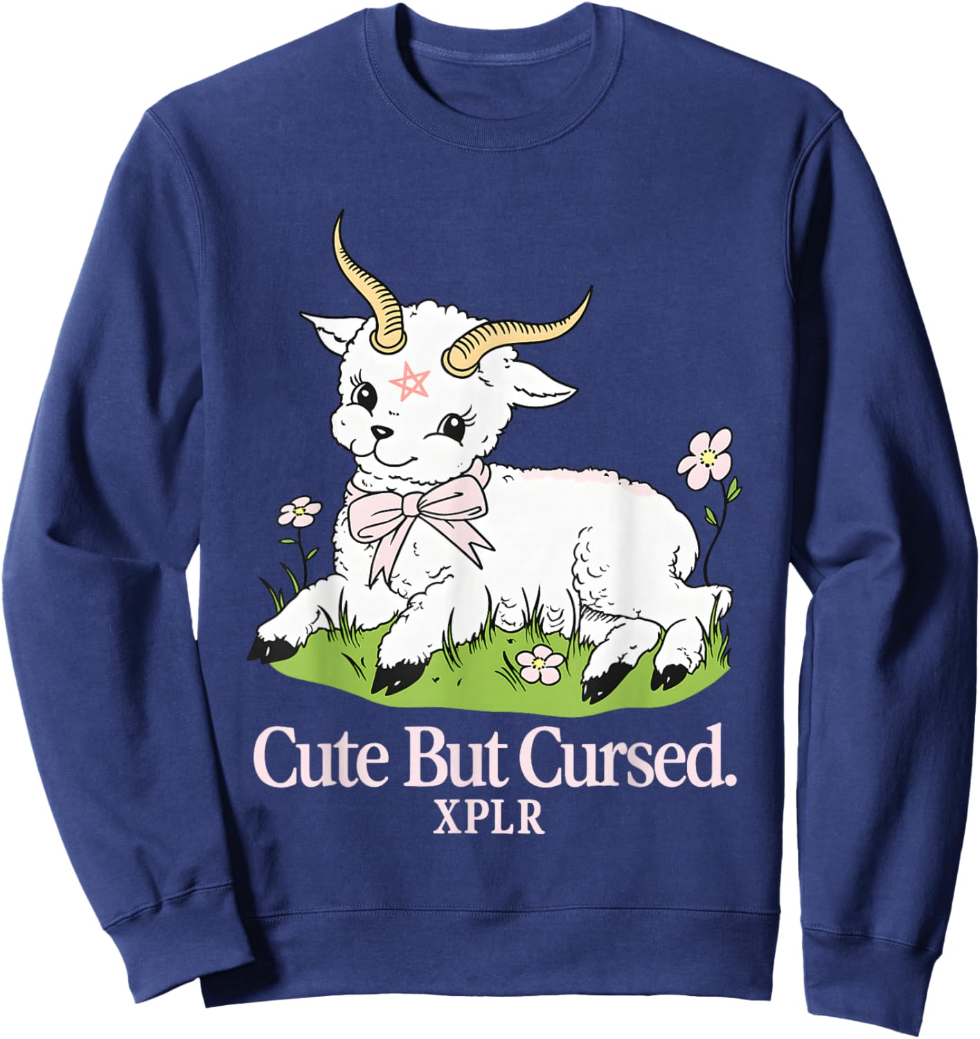 Cute But Cursed Puffer Sheep Halloween Sweatshirt - Sweatshirt | Navy