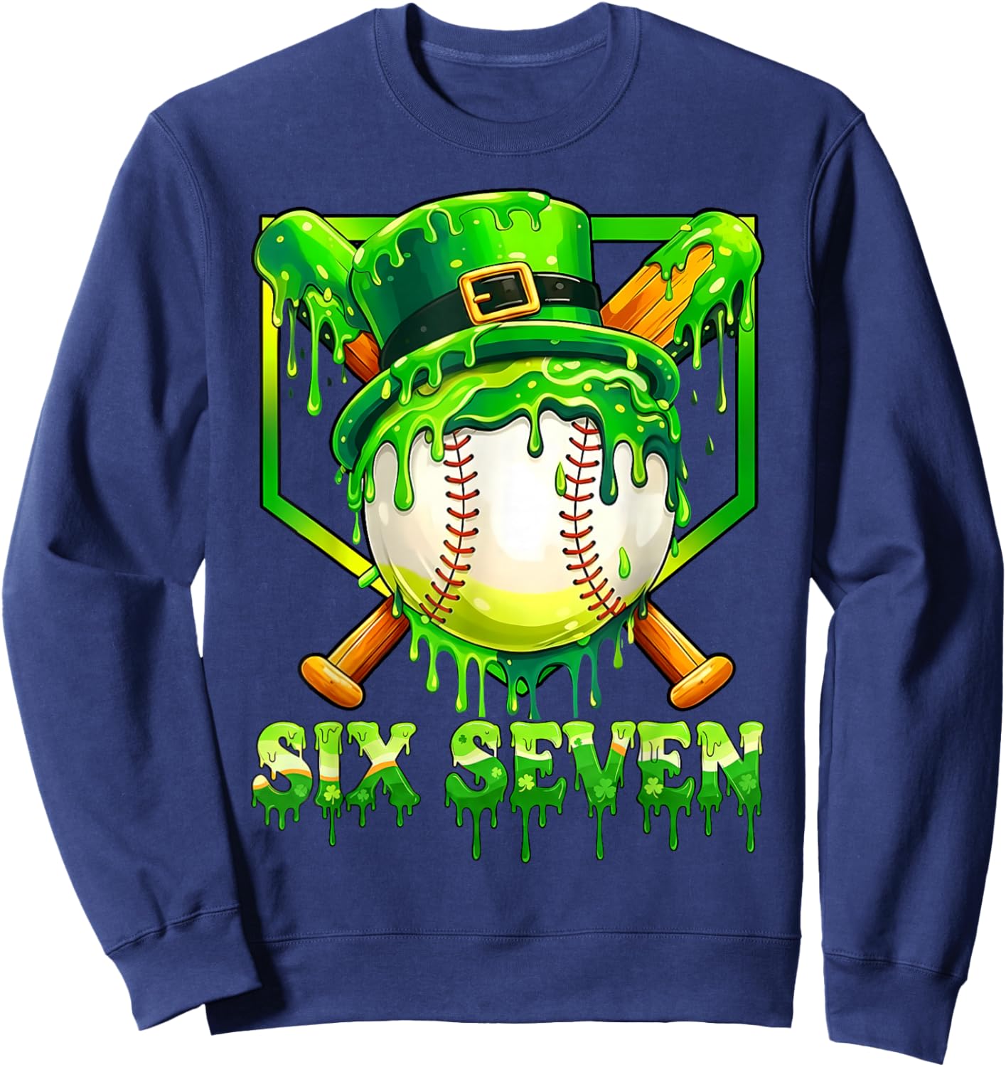 67 St Patricks Day Six Seven Meme 6-7 Baseball Men Boys Kids Sweatshirt - Sweatshirt | Navy