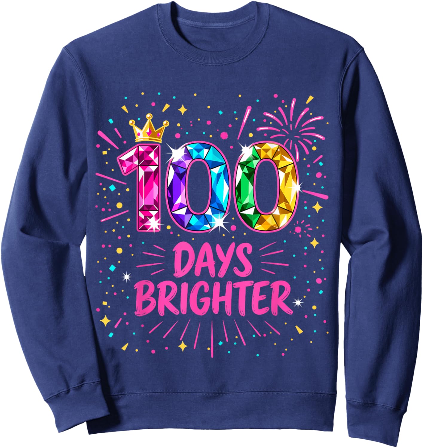 Cute 100 Days Brighter Girls Crown Jewels 100 Days of School Sweatshirt - Sweatshirt | Navy