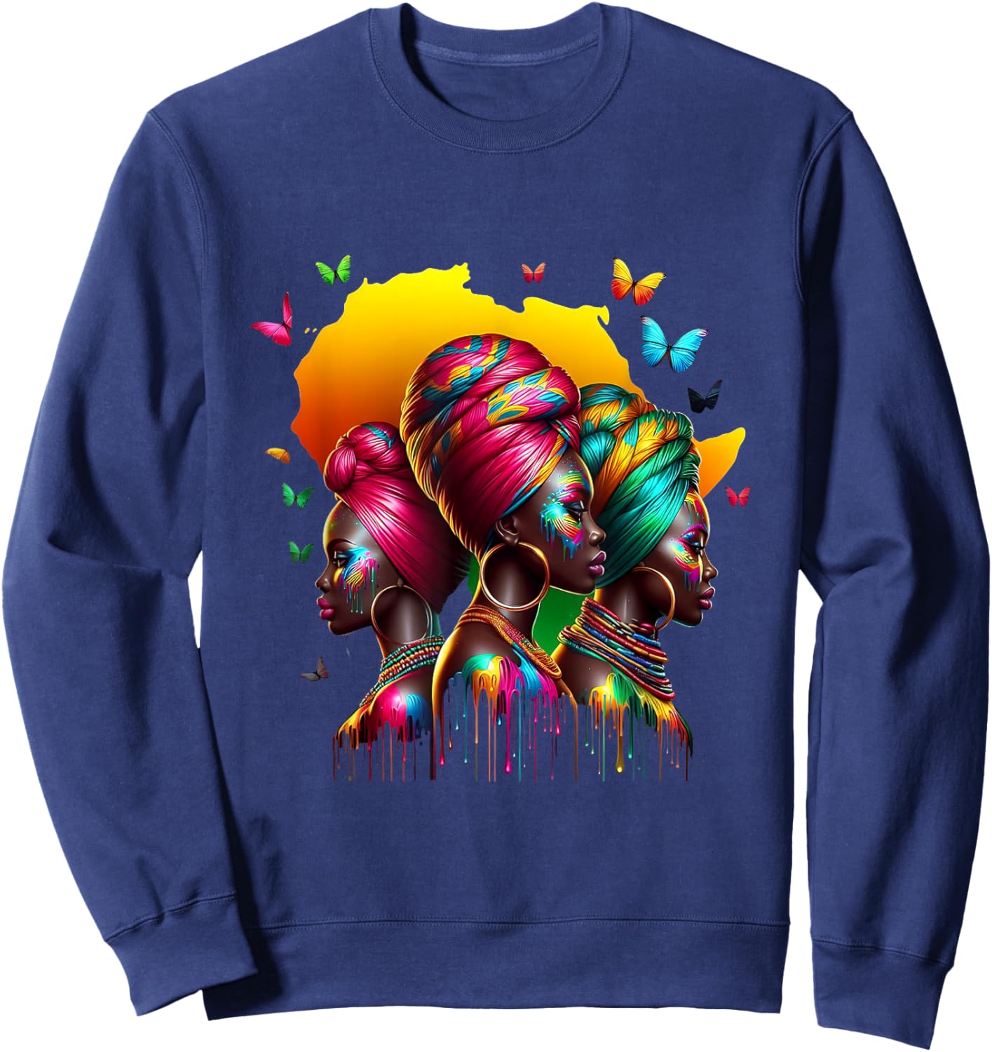 Black Women African Melanin Dope Queen Afro Headwrap Rooted Sweatshirt - Sweatshirt | Navy