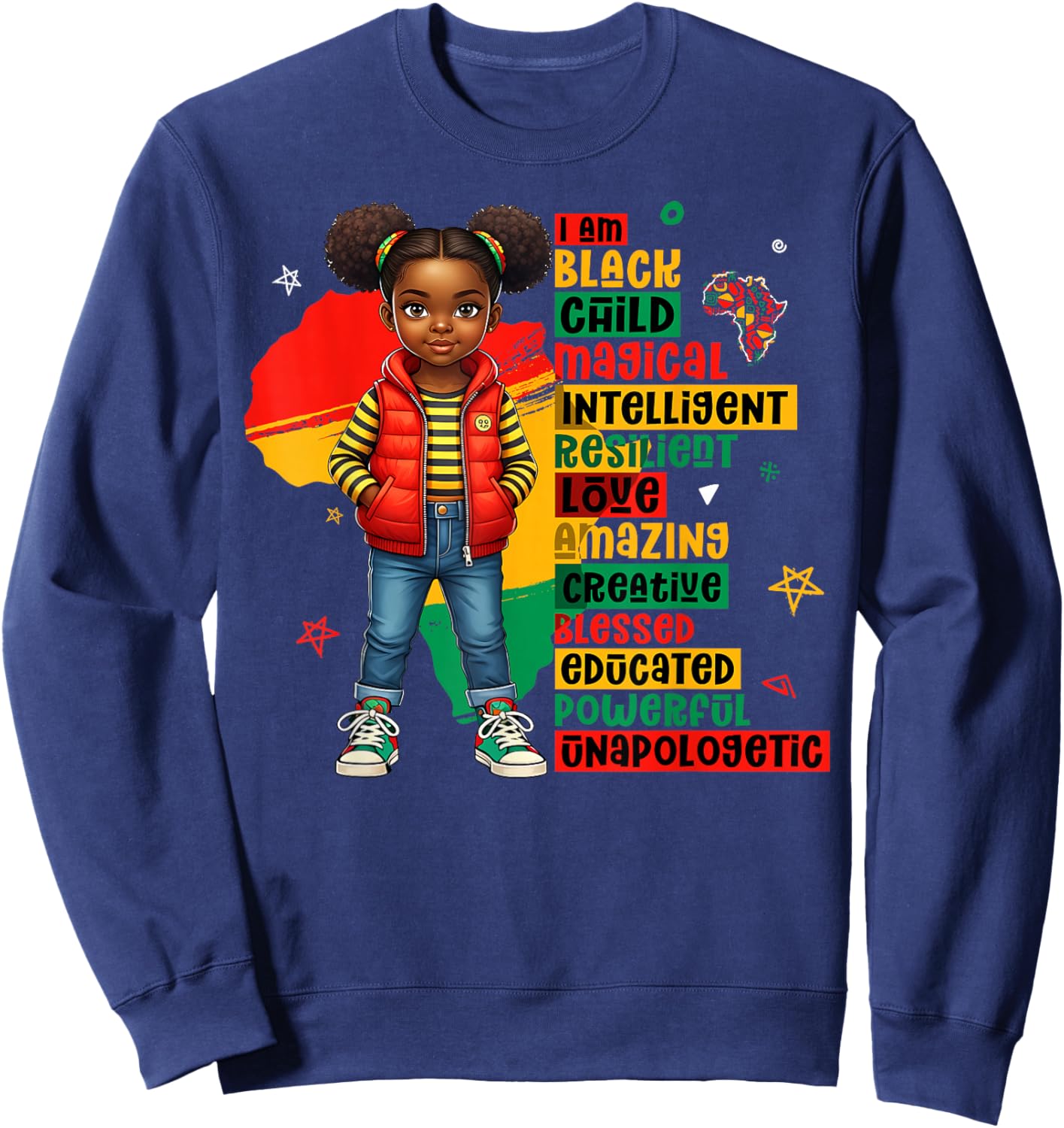 I Am Black Child Magical African Girl History Month Kids Sweatshirt - Sweatshirt | Navy
