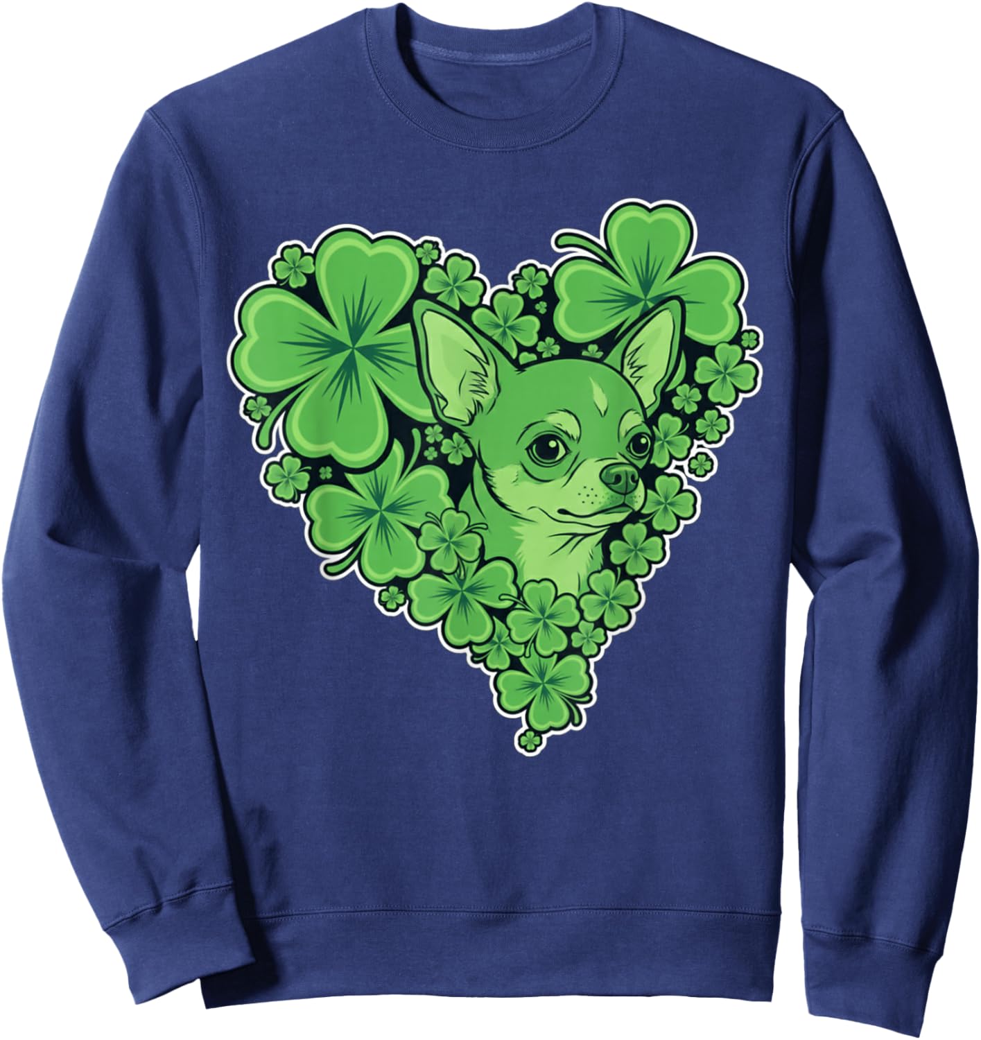 Cute Chihuahua Dog Heart Shamrock Women Men St Patricks Day Sweatshirt - Sweatshirt | Navy