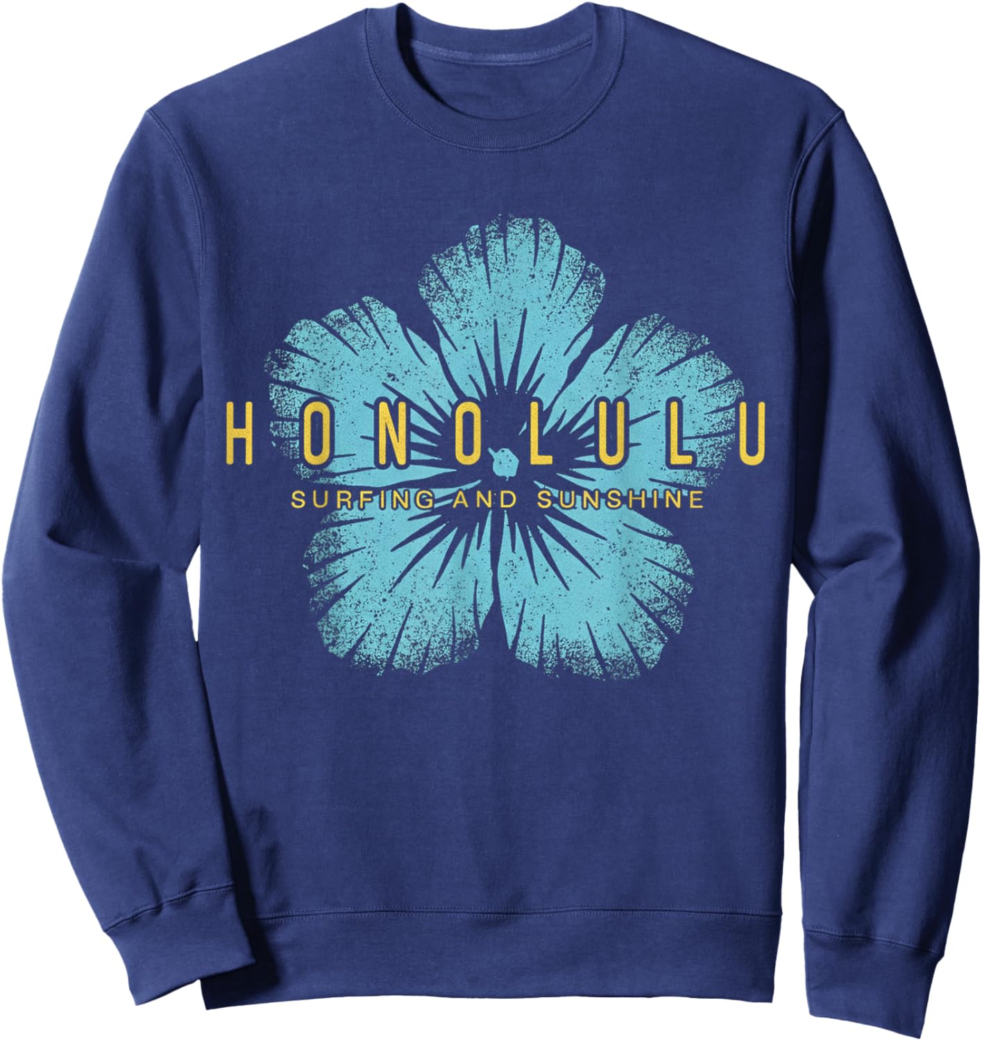 Vintage Hibiscus Flower Hawaiian Surf and Sunshine Sweatshirt - Sweatshirt | Navy