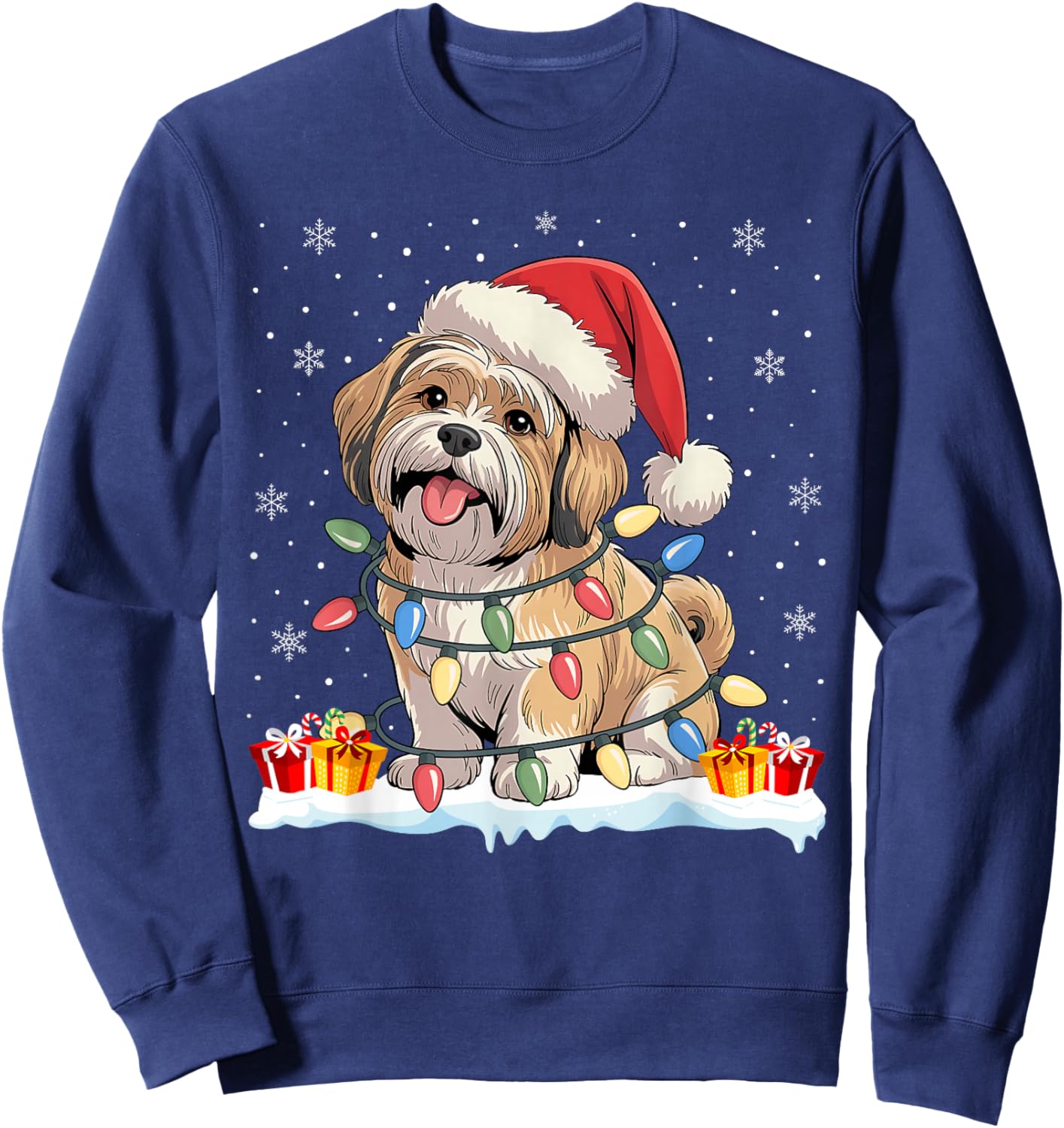 Lhasa Apso Dogs Tree Light Christmas Sweater Pet Dog Xmas Sweatshirt - Sweatshirt | Navy