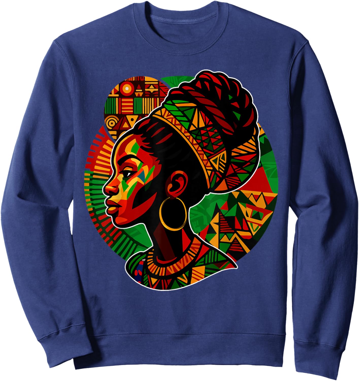 Black Queen Black History Month Women Girls Dashiki Print Sweatshirt - Sweatshirt | Navy