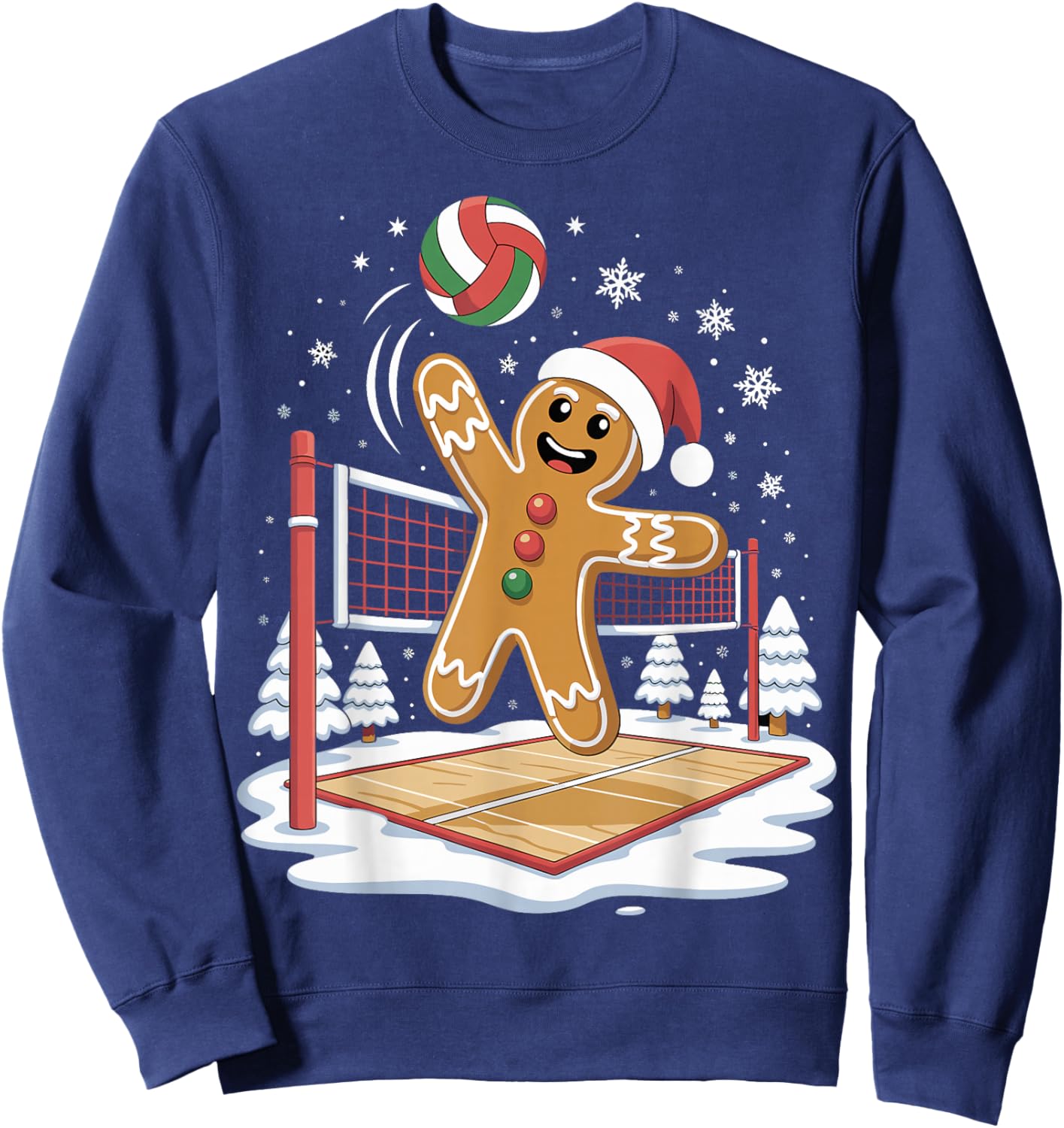 Funny Gingerbread Volleyball Player Christmas Sweatshirt - Sweatshirt | Navy