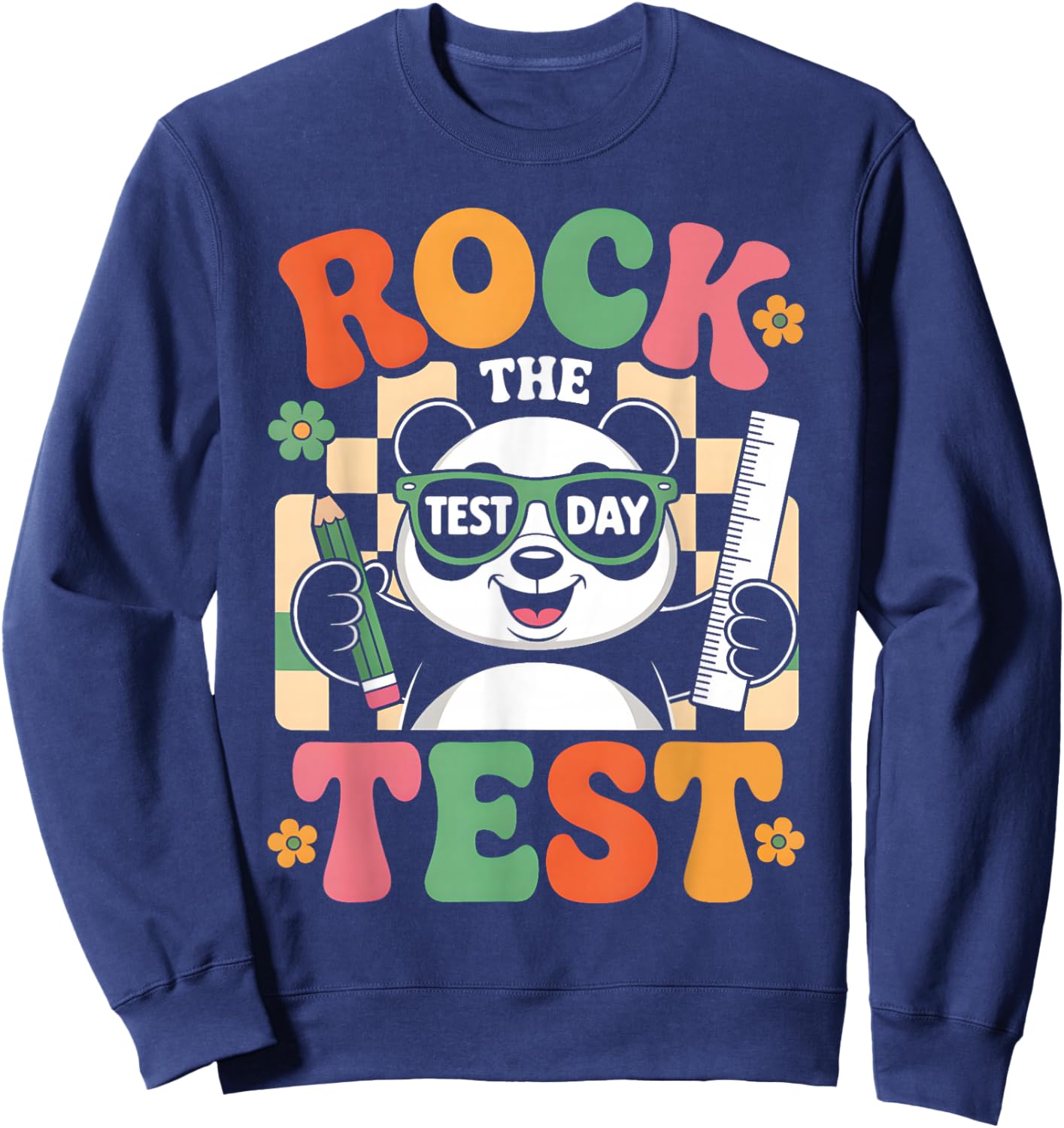 Rock The Test Day Fun Panda Exam Cheer Funny School Teacher Sweatshirt - Sweatshirt | Navy