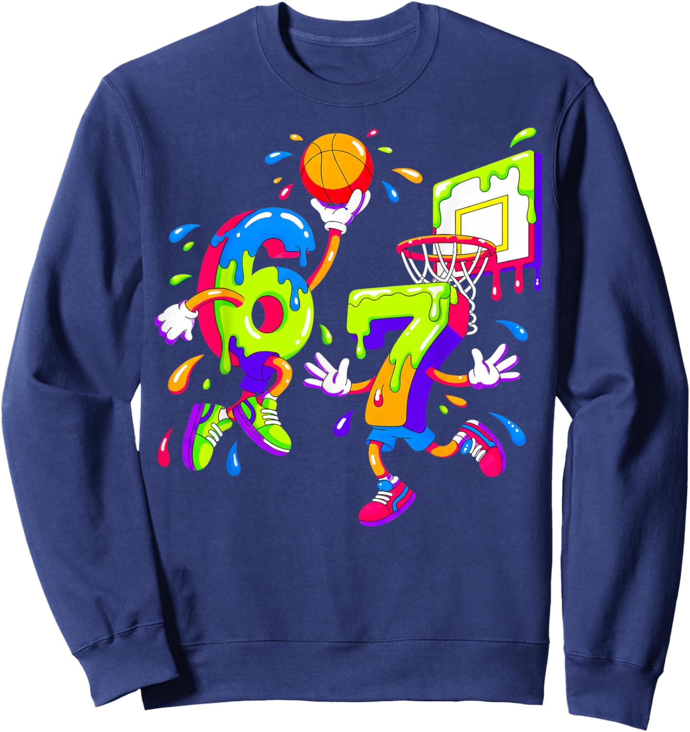 67 Basketball Drip Meme Gen Alpha Funny Number Design Sweatshirt - Sweatshirt | Navy