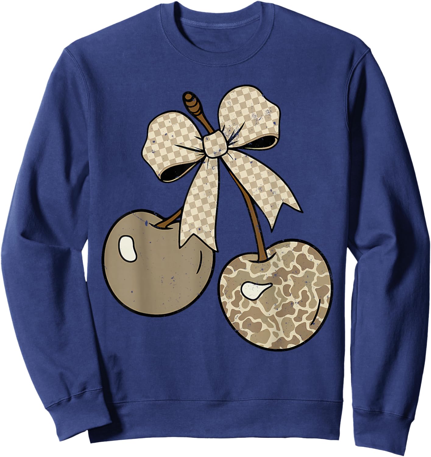 Retro Old School Camo Checkered Cherry Bow Cute Women Girls Sweatshirt - Sweatshirt | Navy