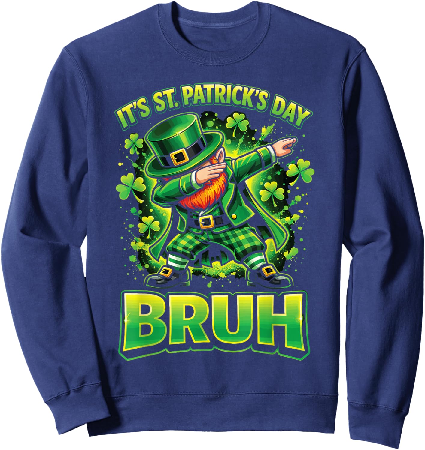 St Patricks Day Bruh for Boys Kids Funny Leprechaun Sweatshirt - Sweatshirt | Navy