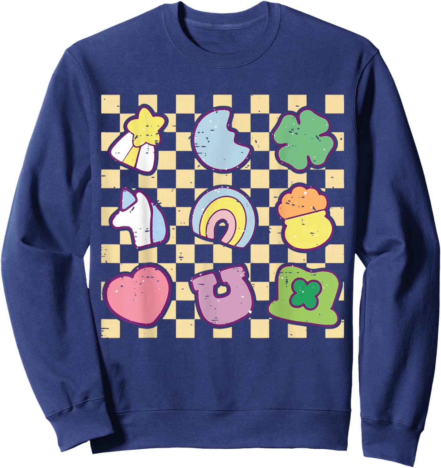 Retro Rainbow Lucky Charm Shamrock St Patricks Day Girly Sweatshirt - Sweatshirt | Navy