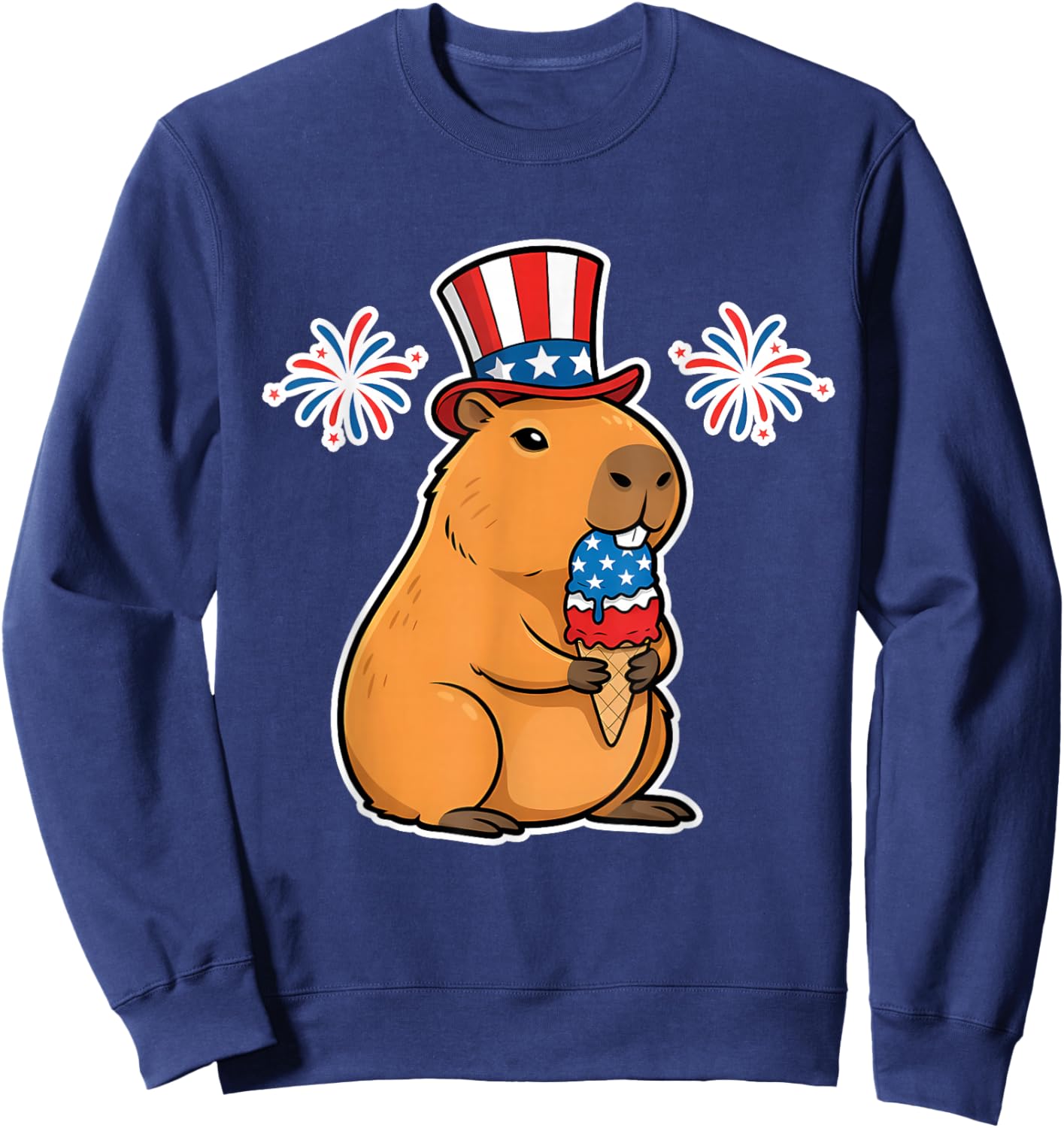 4th of July USA Capybara Ice Cream Cone Funny Patriotic Sweatshirt - Sweatshirt | Navy
