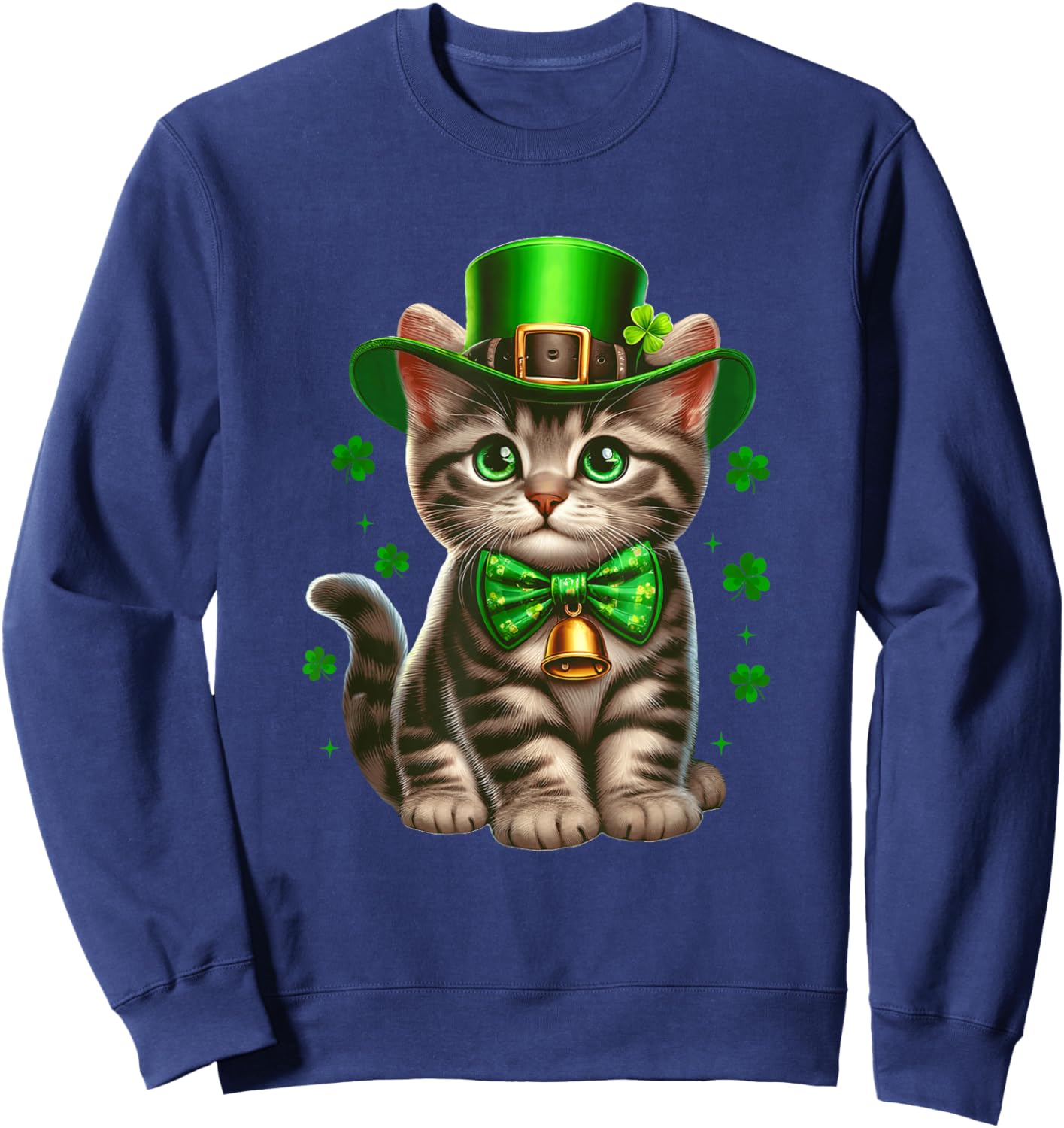 Cute Cat St Patricks Day Clover Cat Mom Irish Lucky Shamrock Sweatshirt - Sweatshirt | Navy